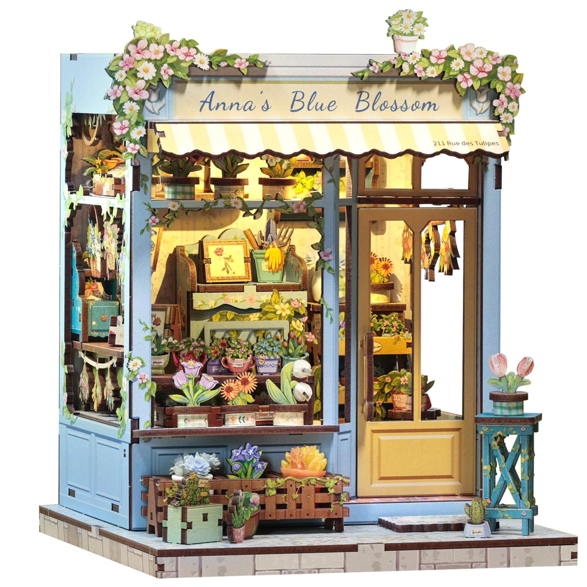CUTEBEE Book Nook Kit Anna's Blue Blossom – DIY Miniature House for Adults