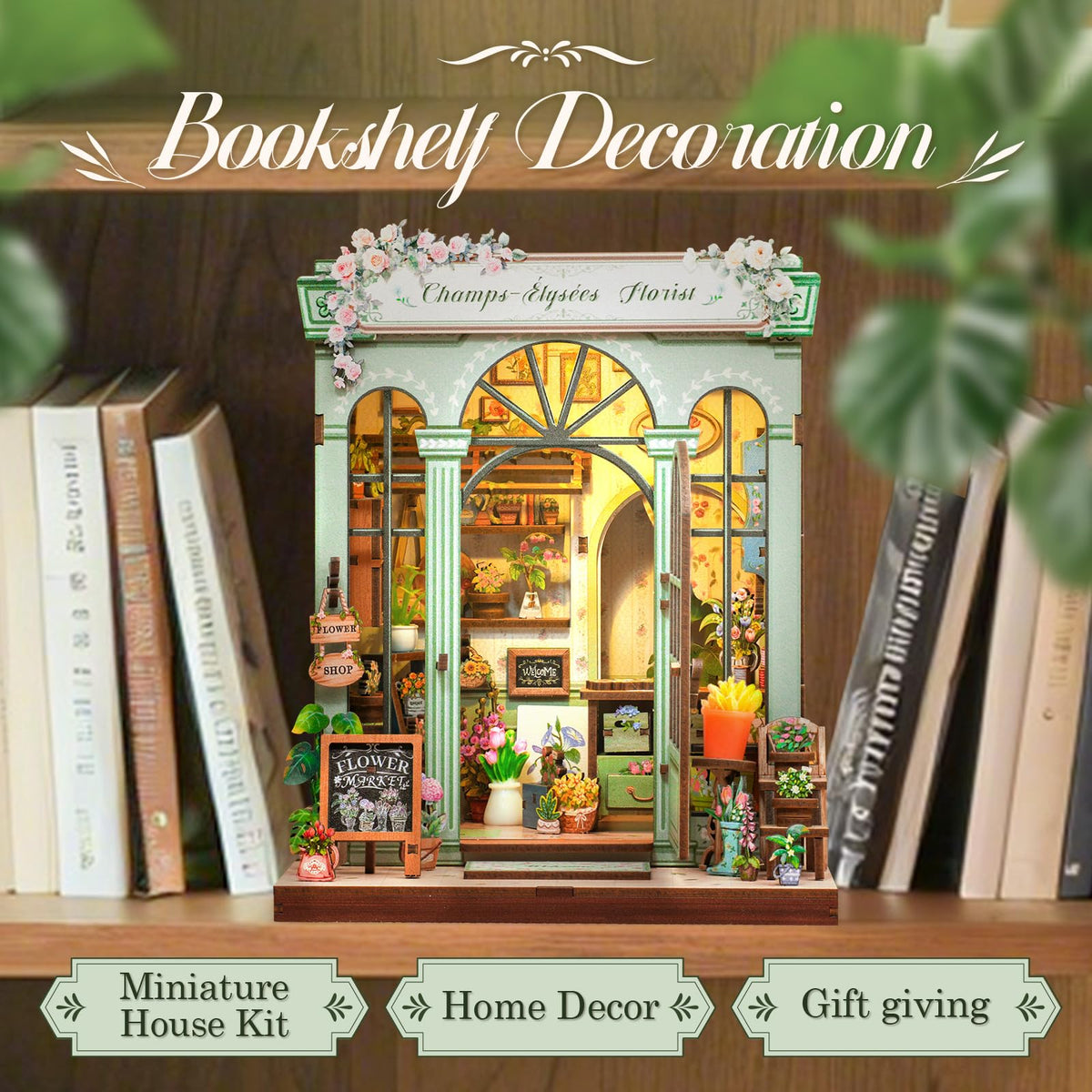 CUTEBEE Book Nook Kit – DIY Miniature Dollhouse & Illuminated Booknook for Teens & Adults