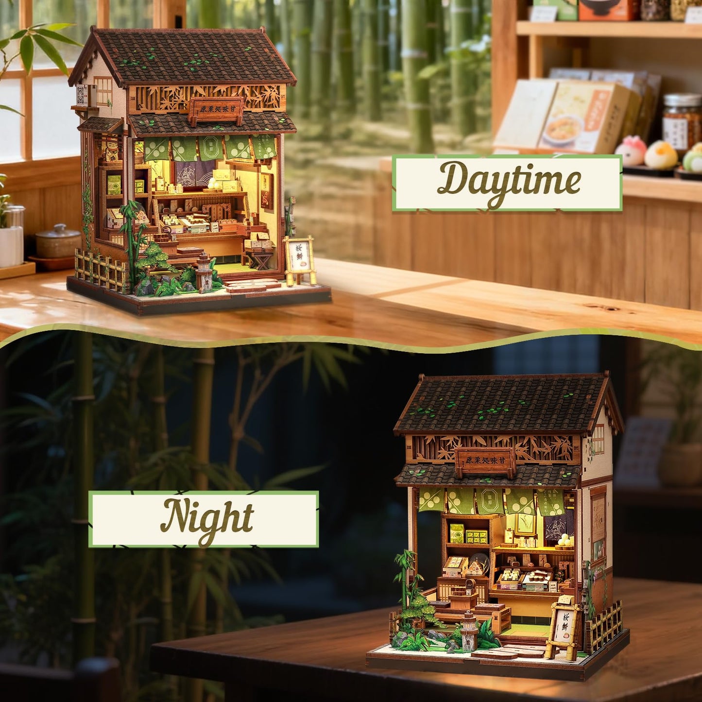 CUTEBEE Book Nook Kit – DIY Japanese Wagashi Shop Miniature House with LED Light