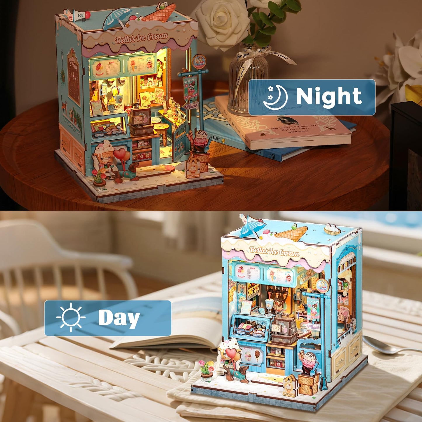 CUTEBEE Book Nook Kit - Bella's Ice Cream Miniature for Bookshelves