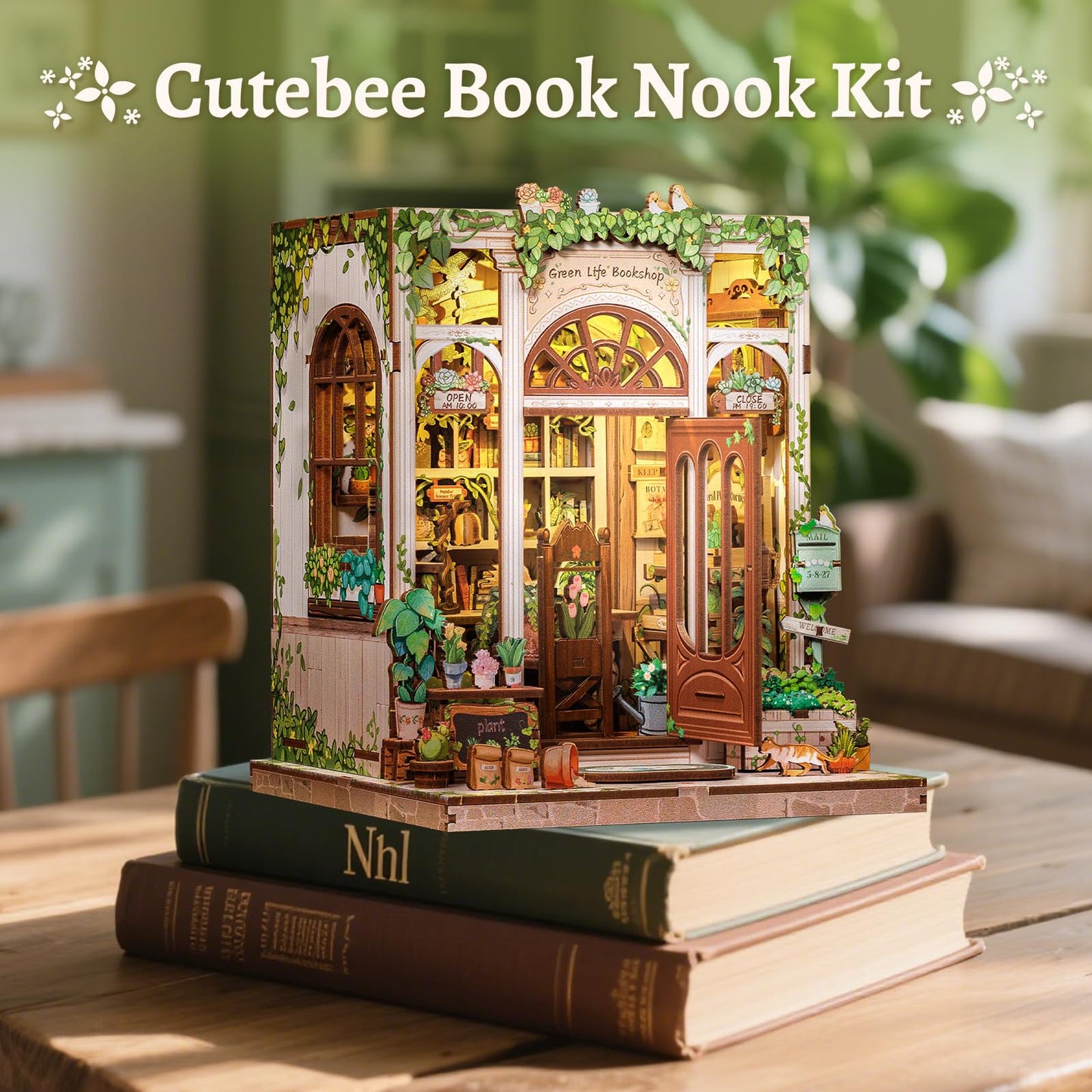 CUTEBEE Book Nook Kit — DIY Miniature Dollhouse for Adults & Teens | Green Life Bookshop