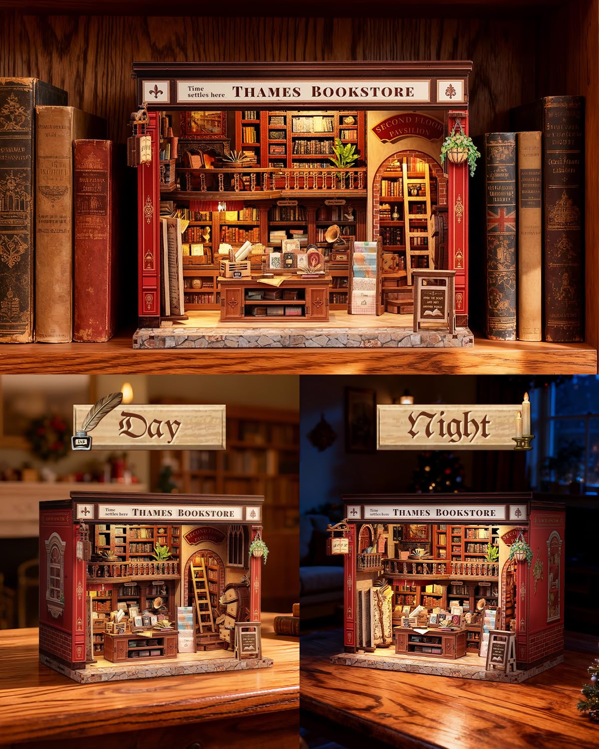 CUTEBEE Book Nook Kit – DIY Miniature Dollhouse for Adults & Teens (Thames Bookstore)