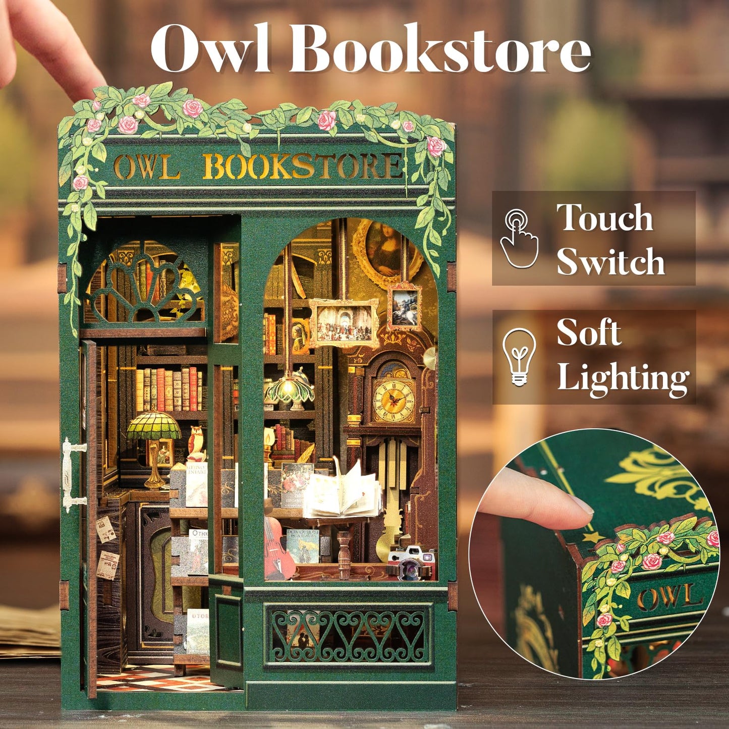 CUTEBEE Book Nook Kit – DIY Owl Bookstore Miniature for Beginners | Desk Decor
