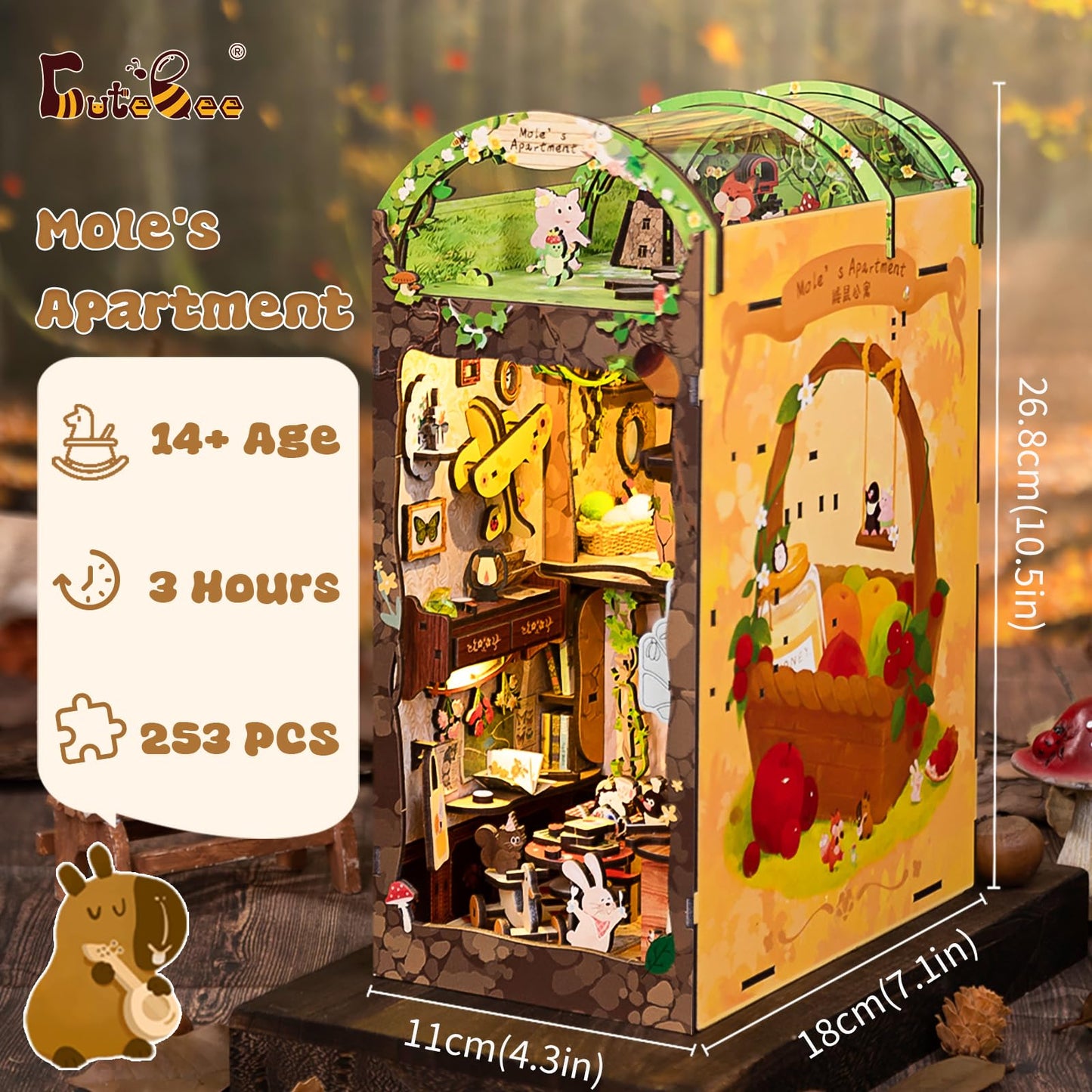 CUTEBEE Book Nook Kit – Mole's Apartment DIY Miniature House for Bookshelf Decor