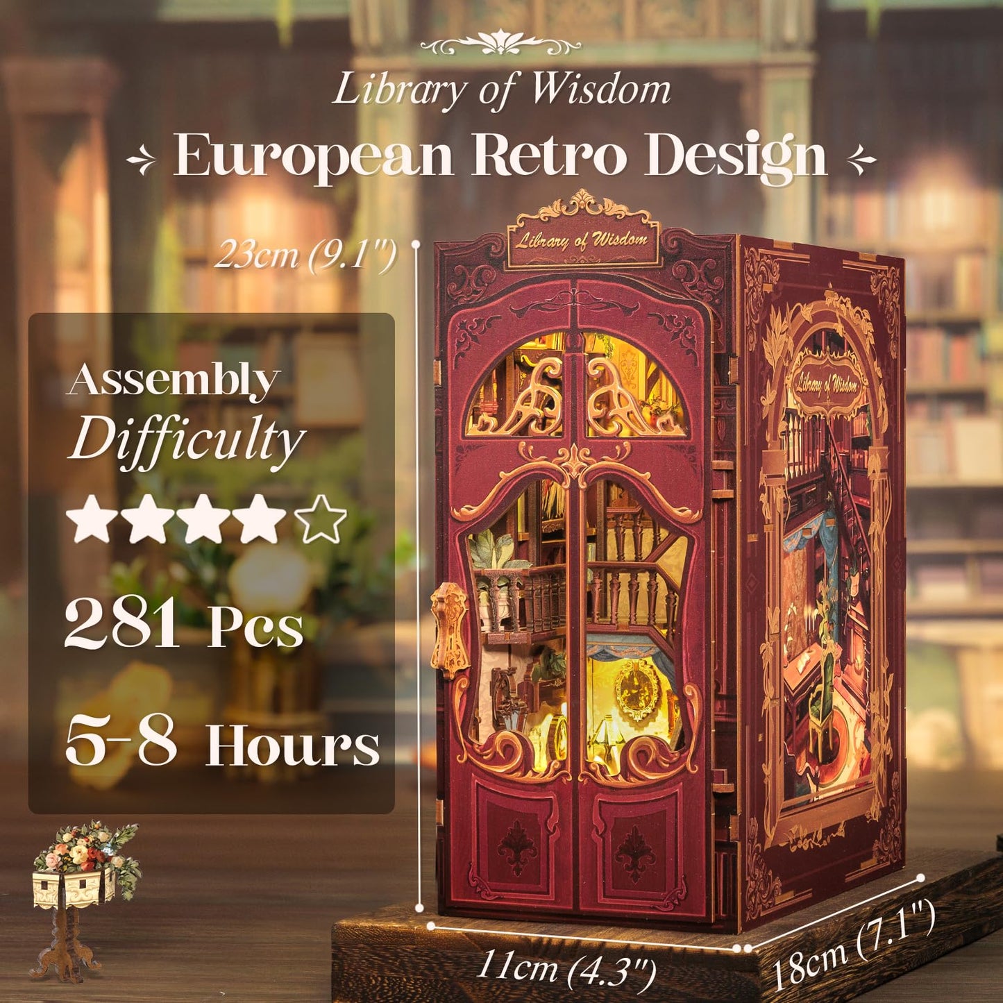 CUTEBEE Book Nook Kit - DIY Miniature Library of Wisdom Dollhouse for Bookshelves