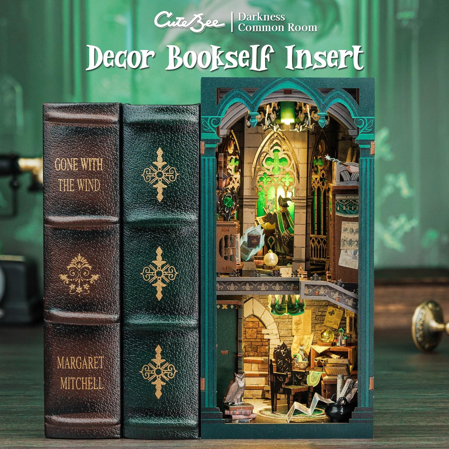 CUTEBEE Book Nook Kit - DIY Miniature House for Adults, 3D Wooden Puzzle (Darkness Common Room)