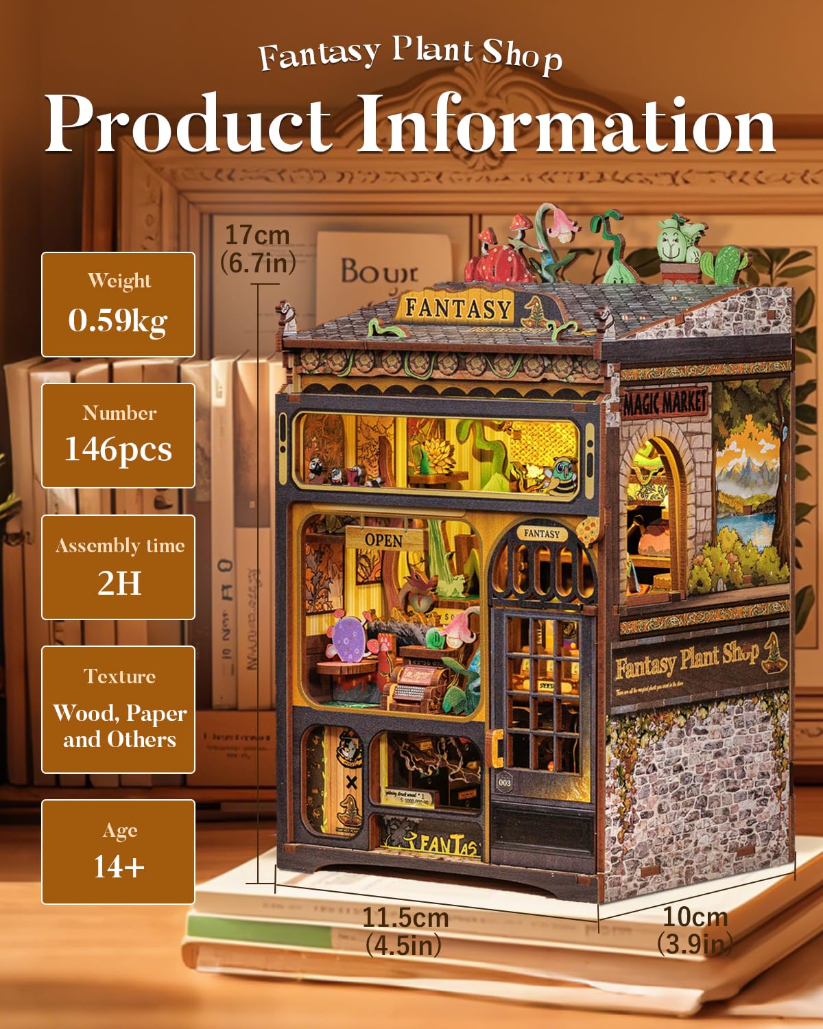 CUTEBEE Book Nook Kit – DIY Miniature House for Beginners | Fantasy Plant Shop Edition