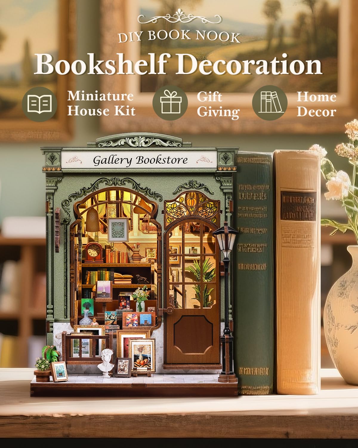 CUTEBEE Book Nook Kit – DIY Miniature Bookstore 3D Puzzle for Adults | Gallery Bookstore