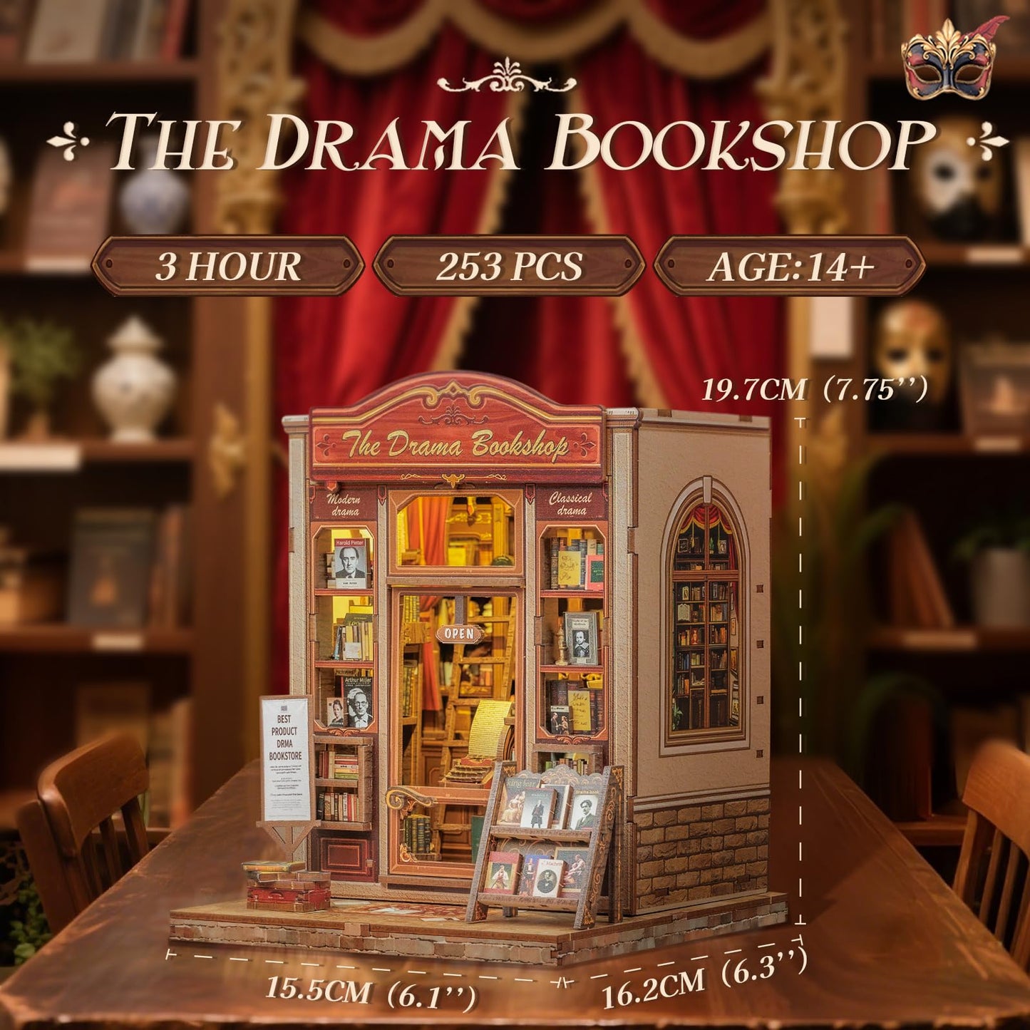 CUTEBEE Book Nook Kit – DIY Miniature Drama Bookshop Dollhouse for Adults & Teens