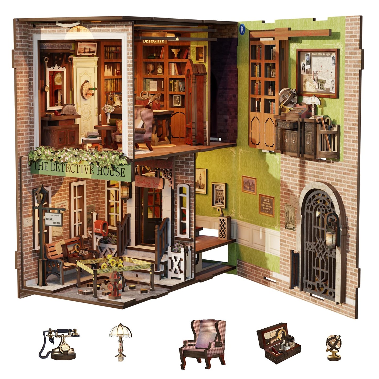 CUTEBEE Book Nook Kit – DIY Miniature Dollhouse with LED Light | Rose Detective Agency