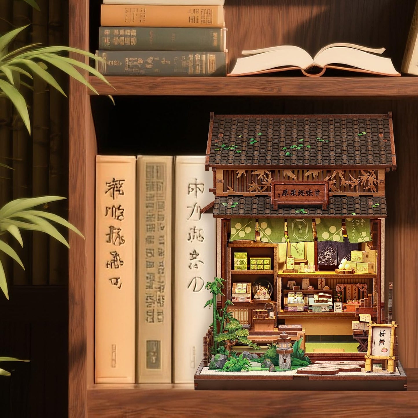CUTEBEE Book Nook Kit – DIY Japanese Wagashi Shop Miniature House with LED Light