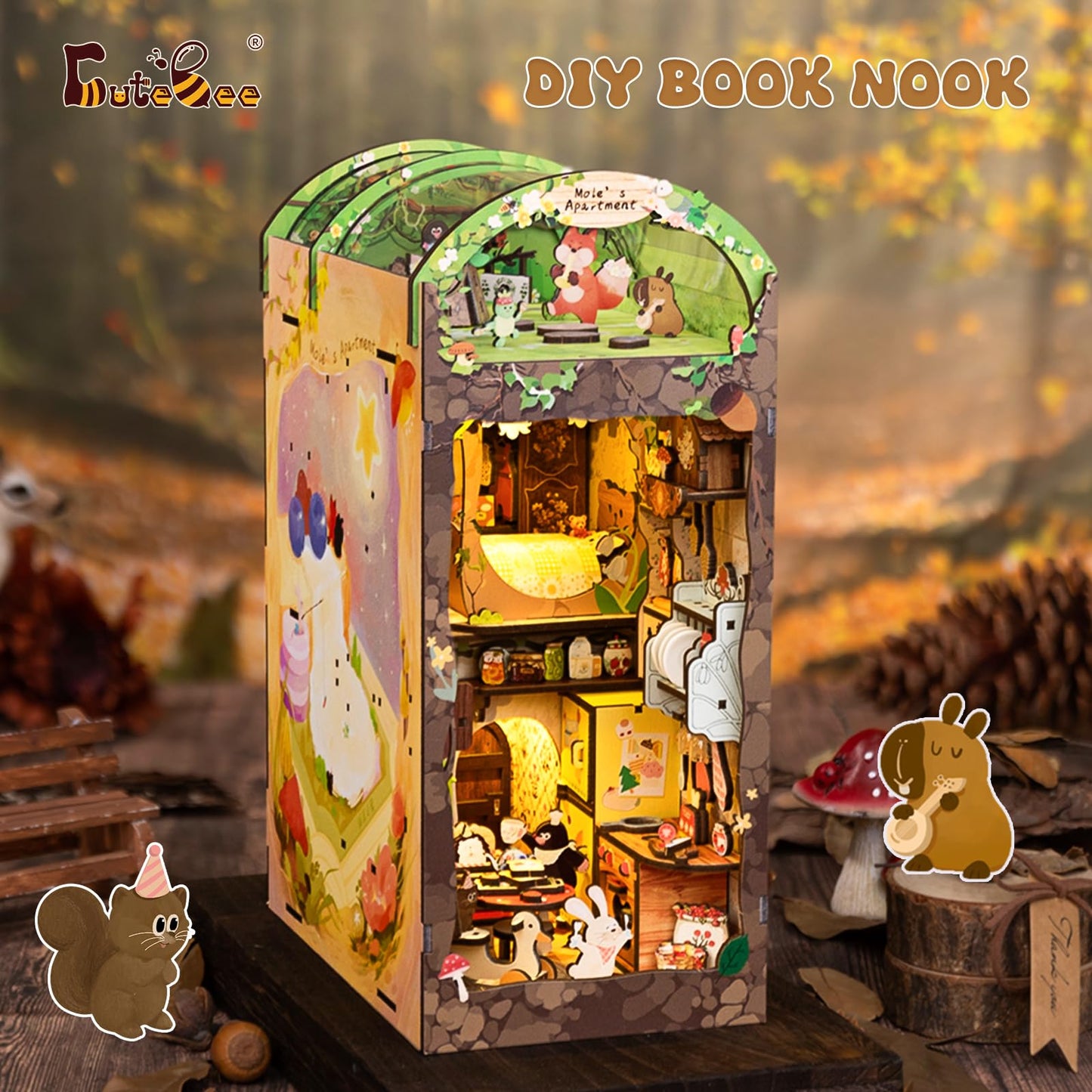 CUTEBEE Book Nook Kit – Mole's Apartment DIY Miniature House for Bookshelf Decor