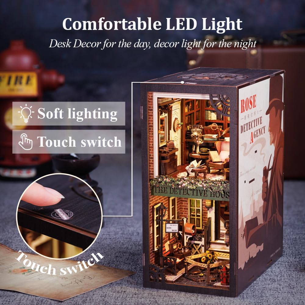 CUTEBEE Book Nook Kit – DIY Miniature Dollhouse with LED Light | Rose Detective Agency