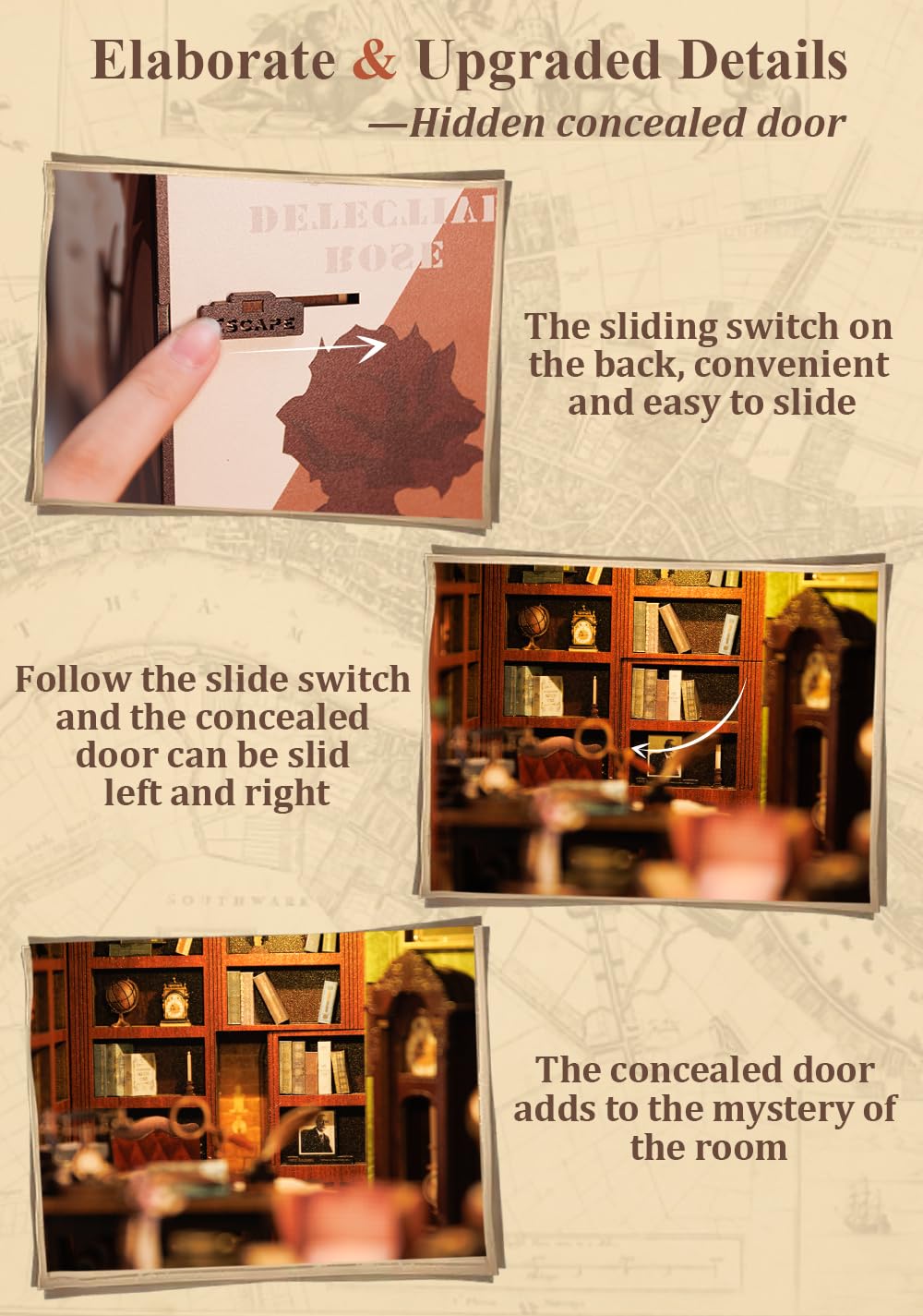 CUTEBEE Book Nook Kit – DIY Miniature Dollhouse with LED Light | Rose Detective Agency