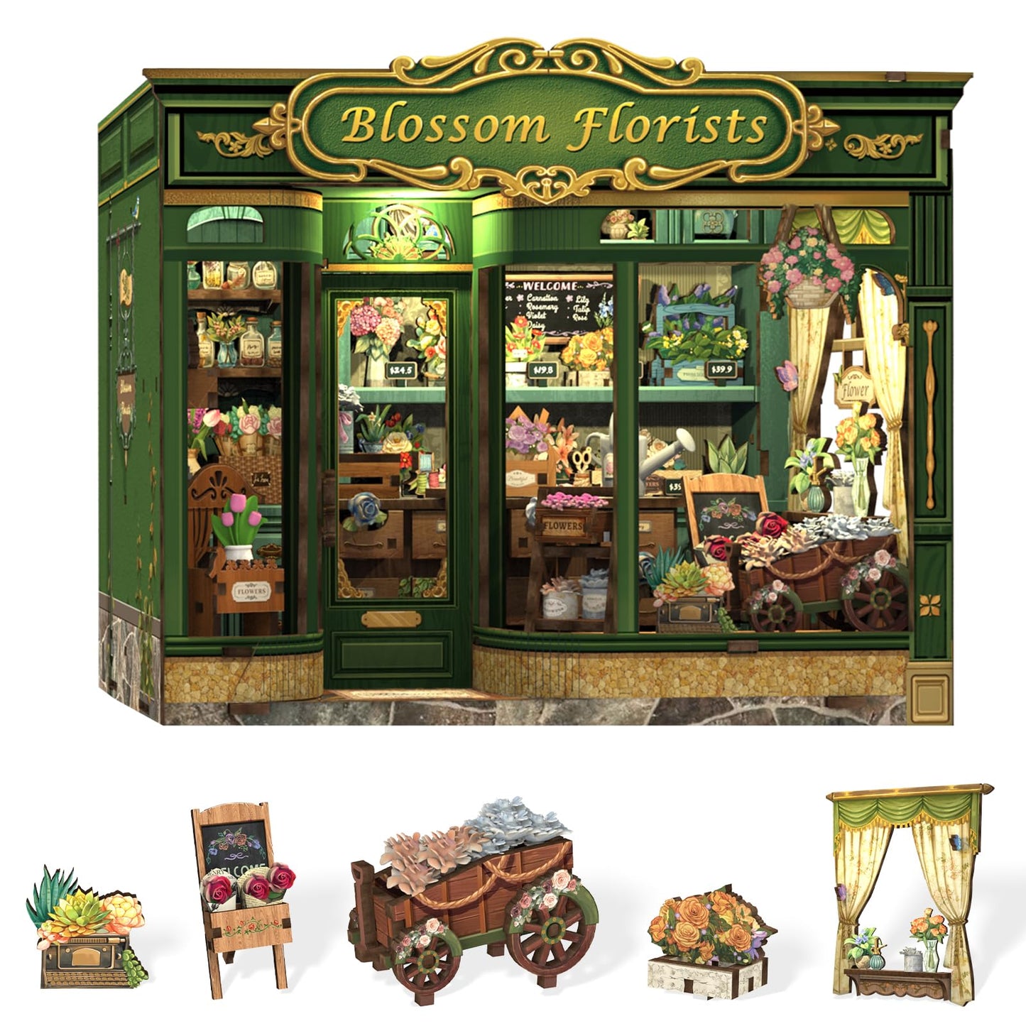 CUTEBEE Book Nook Kit – DIY Miniature Flower Shop Dollhouse for Adults & Teens | 3D Wooden Puzzle (Blossom Florists)