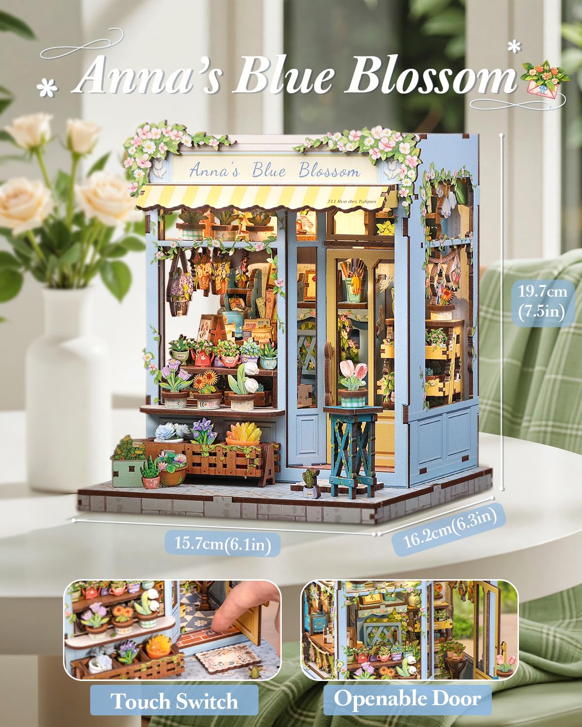 CUTEBEE Book Nook Kit Anna's Blue Blossom – DIY Miniature House for Adults