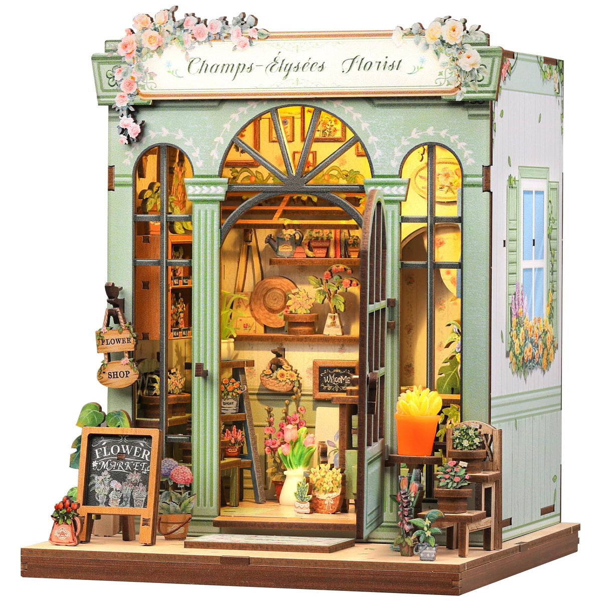 CUTEBEE Book Nook Kit – DIY Miniature House Dollhouse for Adults & Teens | Champs-Élysées Florist Edition