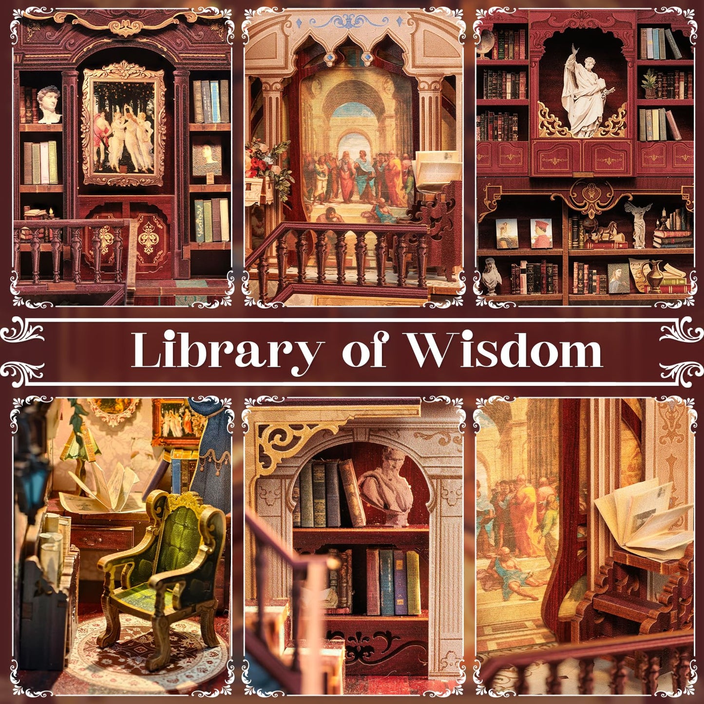 CUTEBEE Book Nook Kit - DIY Miniature Library of Wisdom Dollhouse for Bookshelves