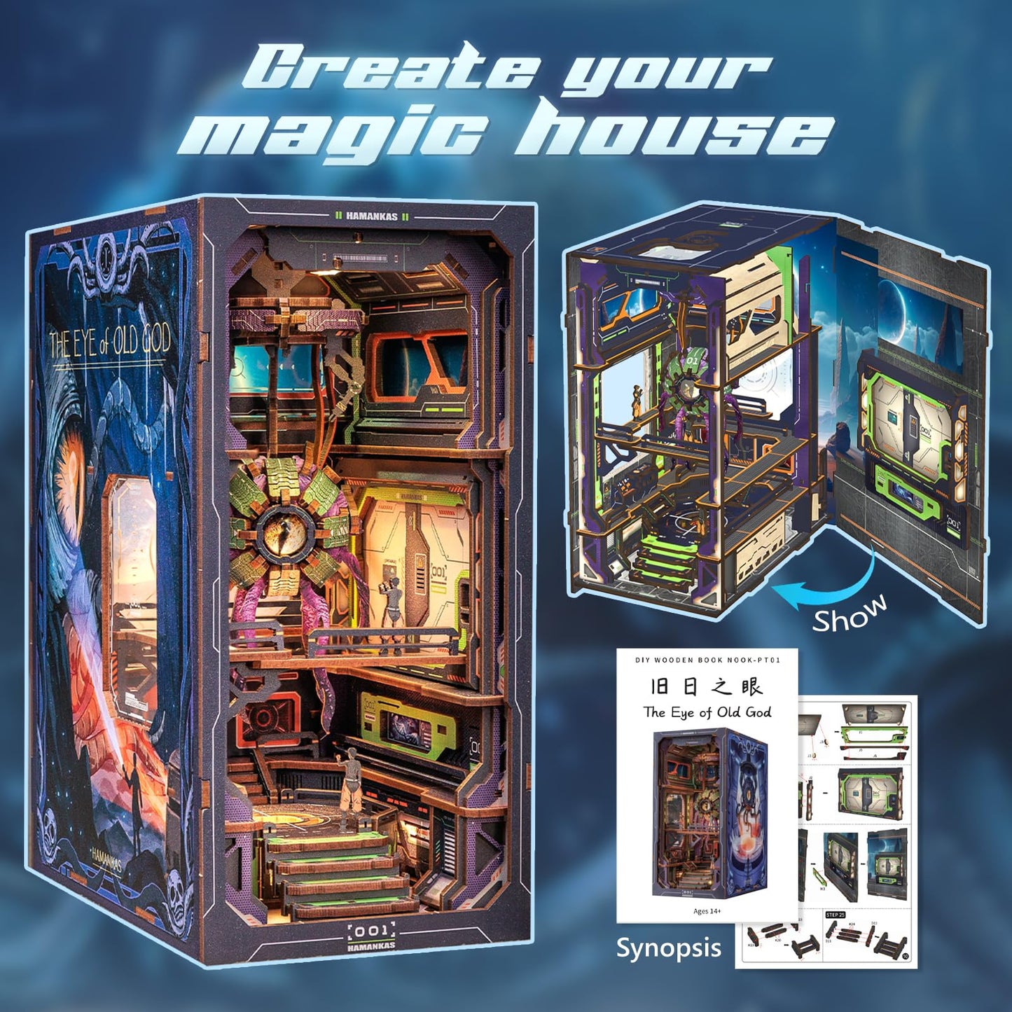 CUTEBEE Book Nook Kit — DIY Miniature Dollhouse with LED Light | The Eye of Old God
