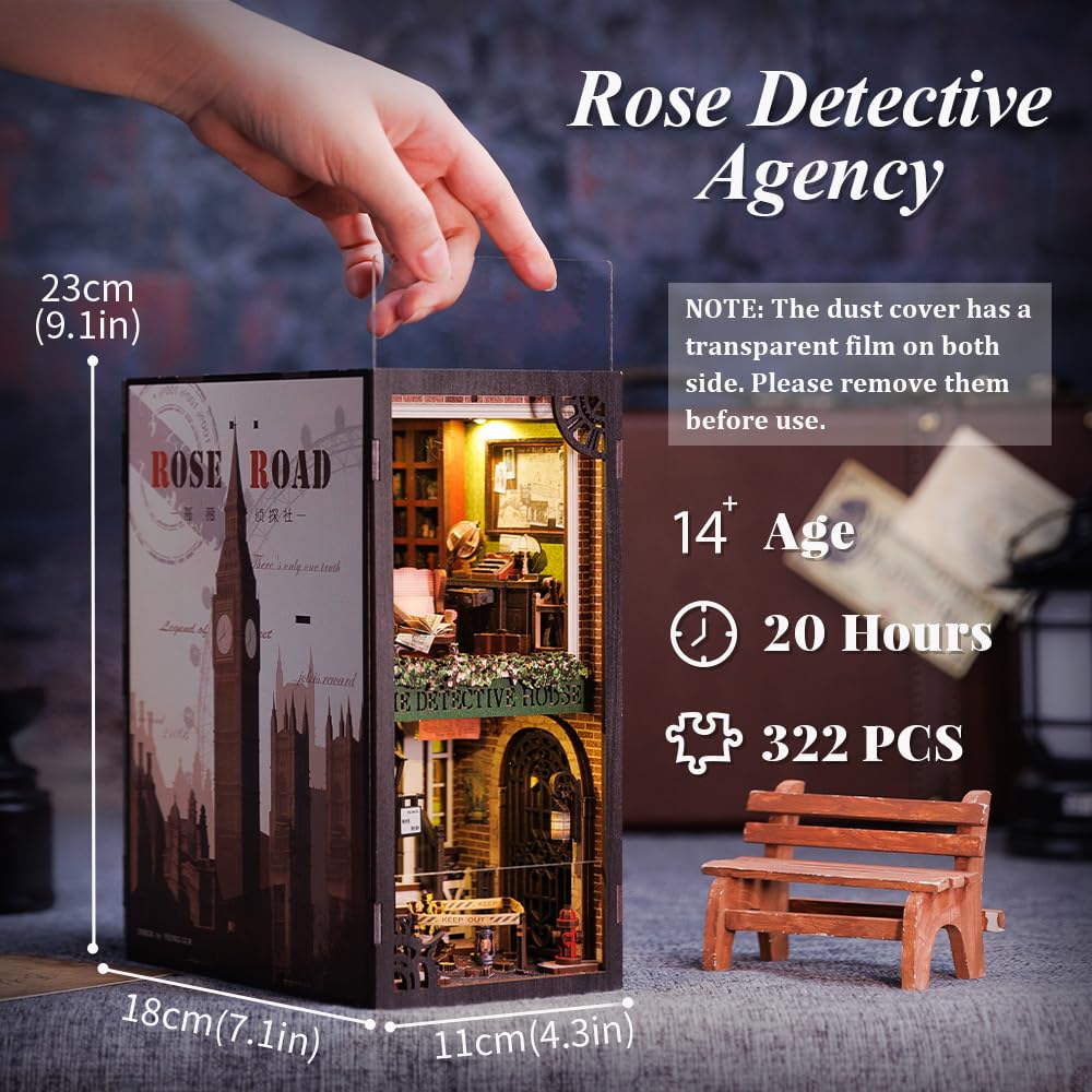 CUTEBEE Book Nook Kit – DIY Miniature Dollhouse with LED Light | Rose Detective Agency