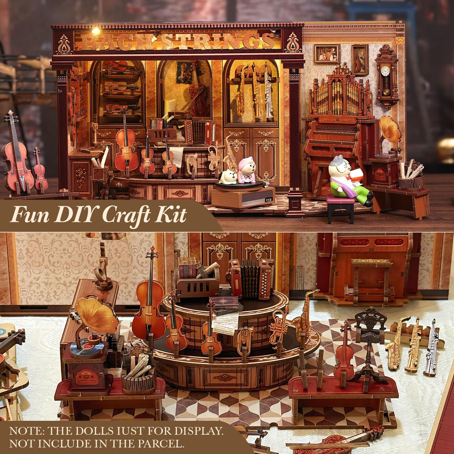 CUTEBEE Book Nook Kit – DIY Miniature Japanese House Dollhouse for Adults & Teens | 3D Wooden Puzzle & Bookshelf Decor (Bach Strings)