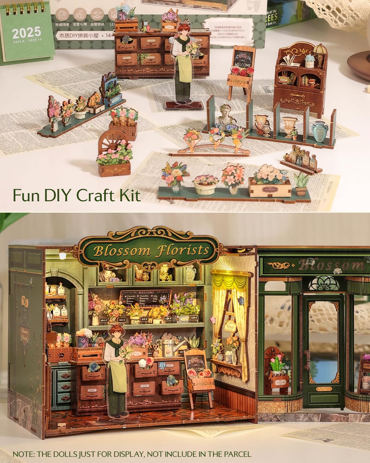 CUTEBEE Book Nook Kit – DIY Miniature Flower Shop Dollhouse for Adults & Teens | 3D Wooden Puzzle (Blossom Florists)