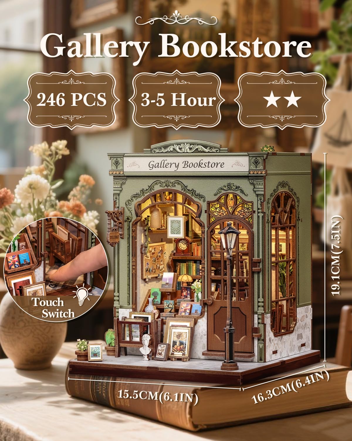 CUTEBEE Book Nook Kit – DIY Miniature Bookstore 3D Puzzle for Adults | Gallery Bookstore