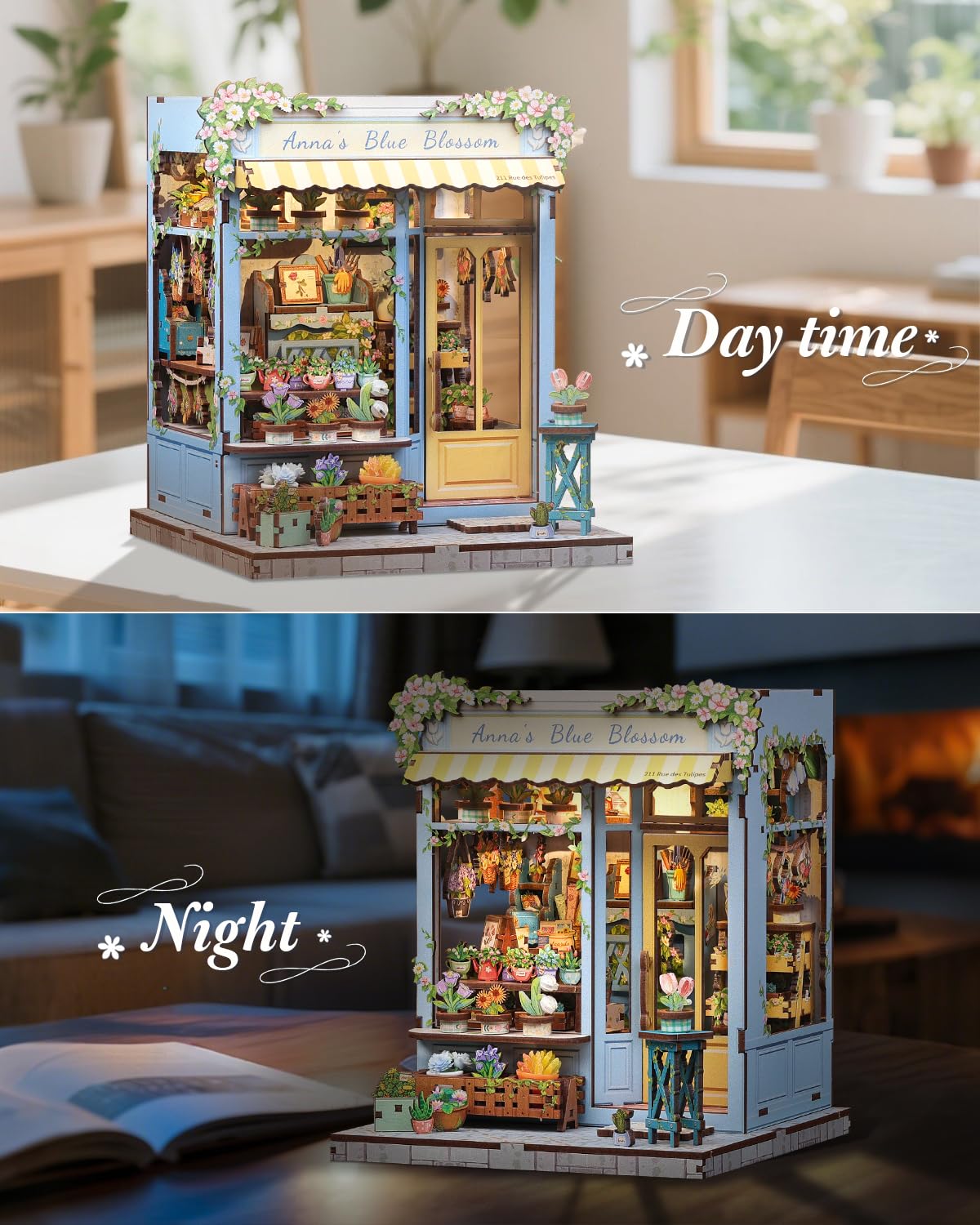 CUTEBEE Book Nook Kit Anna's Blue Blossom – DIY Miniature House for Adults