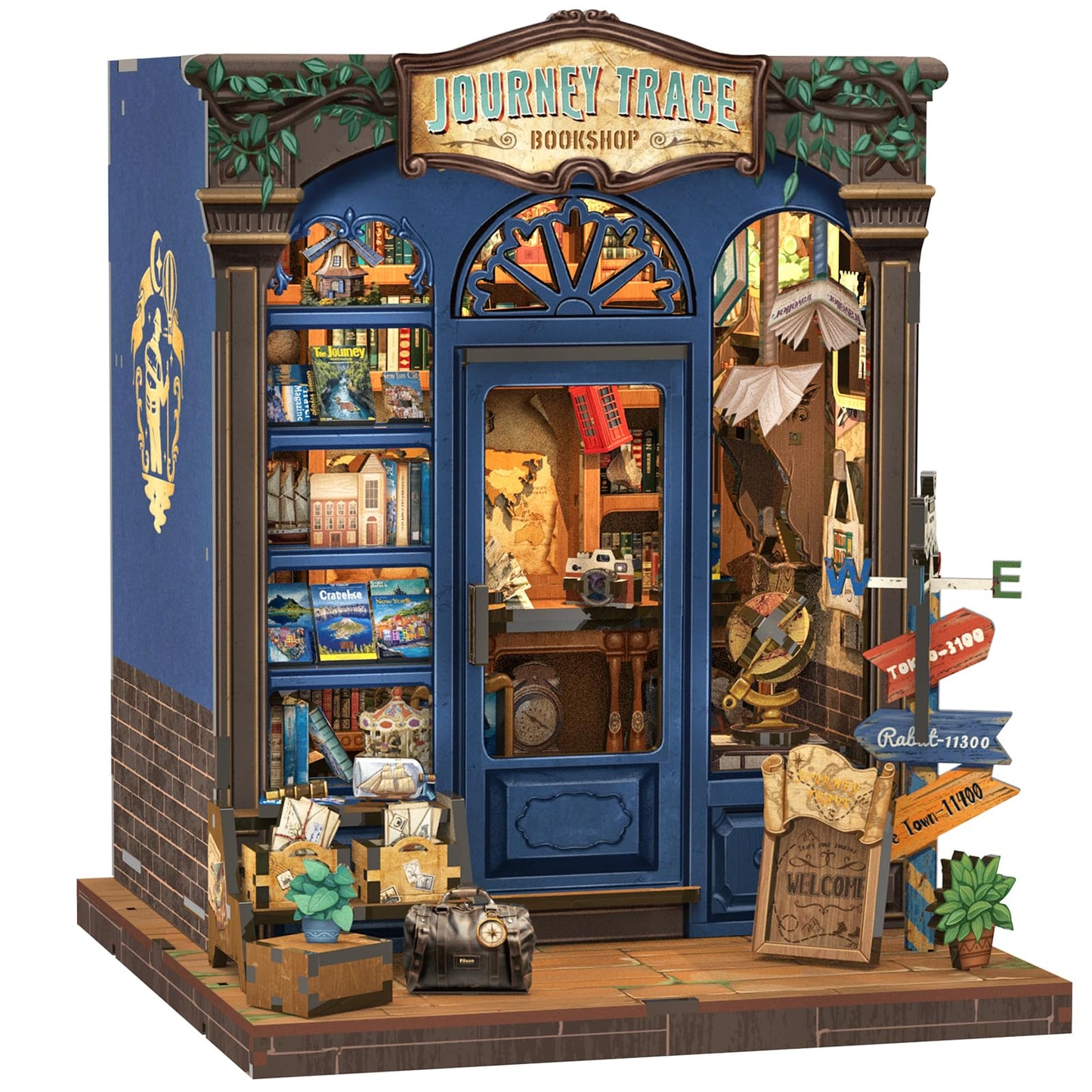 CUTEBEE Book Nook Kit – Travel-Themed DIY Miniature House for Adults & Teens | Journey Trace Bookshop