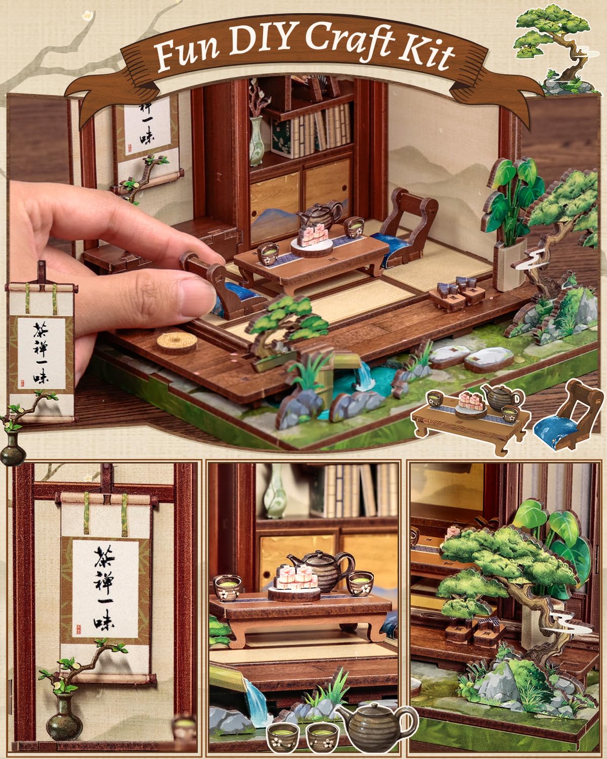 CUTEBEE Book Nook Kit: Kirishima Cha-an Japanese Tea House DIY