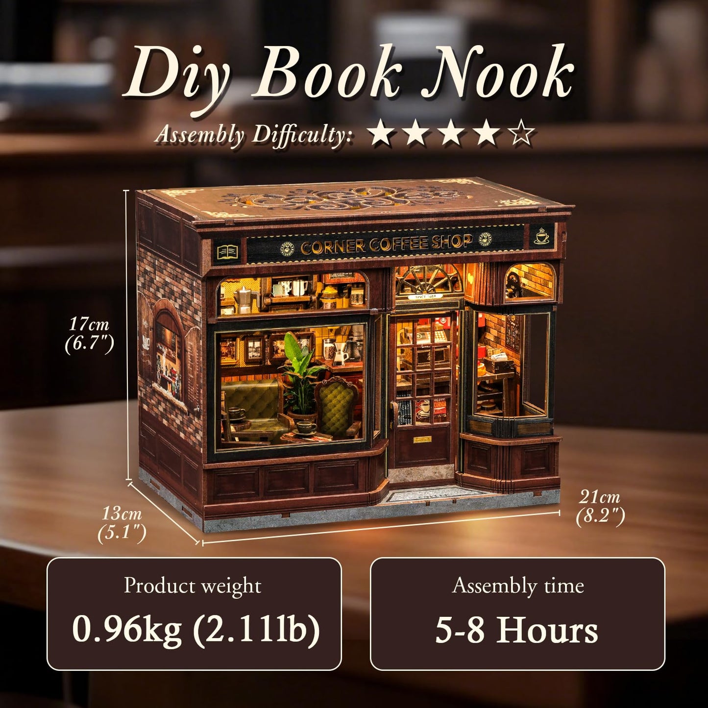 CUTEBEE Book Nook Kit | DIY Miniature Dollhouse with LED Bookend