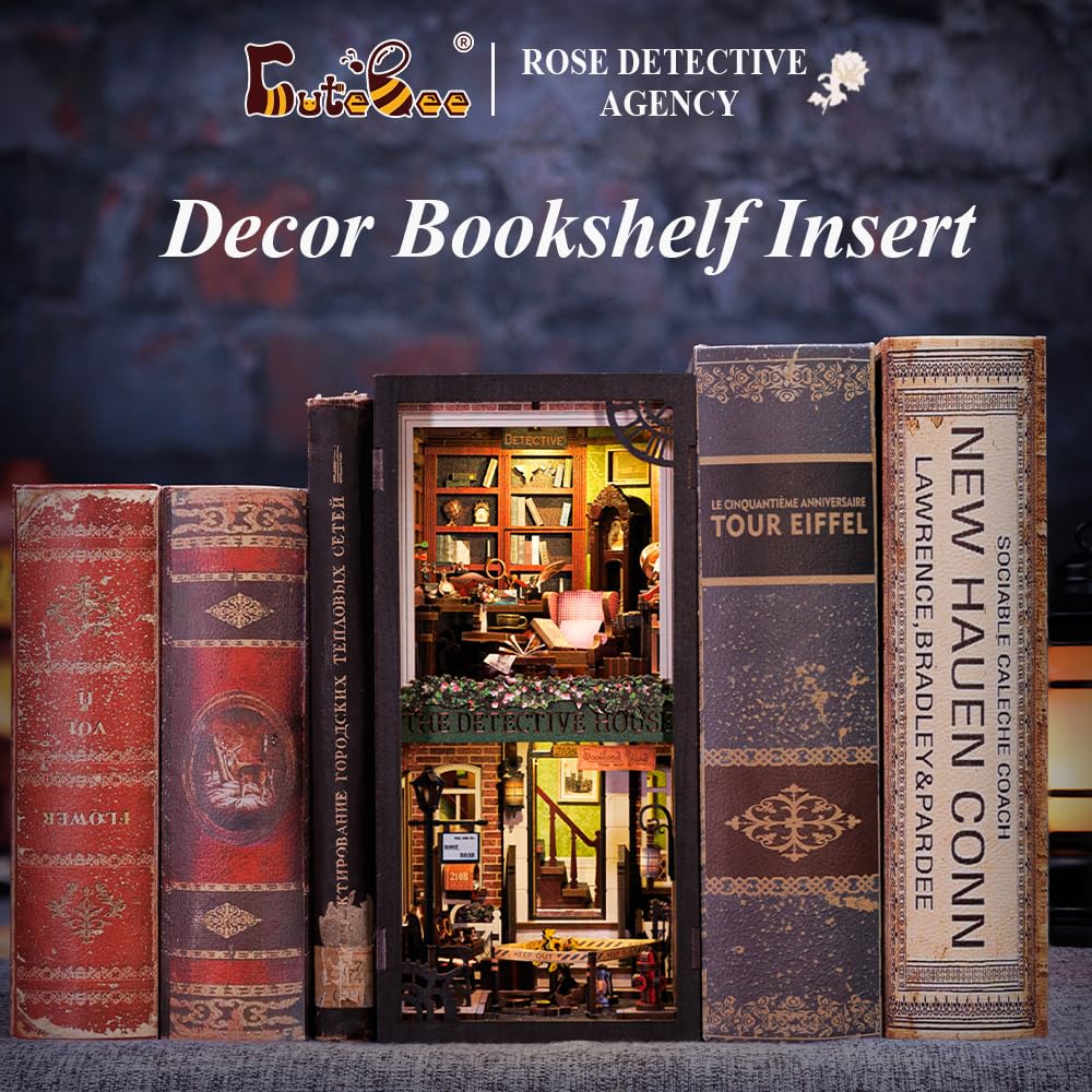 CUTEBEE Book Nook Kit – DIY Miniature Dollhouse with LED Light | Rose Detective Agency