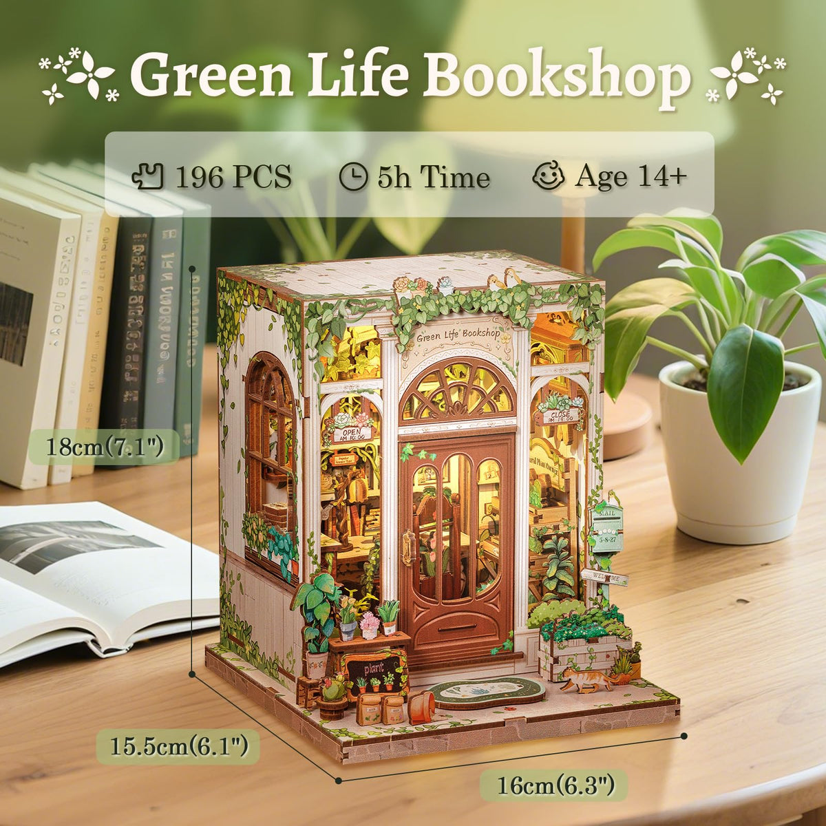 CUTEBEE Book Nook Kit — DIY Miniature Dollhouse for Adults & Teens | Green Life Bookshop