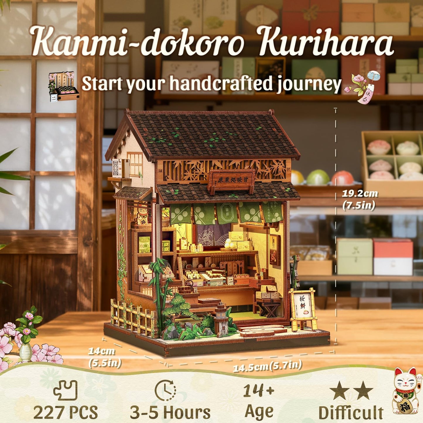 CUTEBEE Book Nook Kit – DIY Japanese Wagashi Shop Miniature House with LED Light