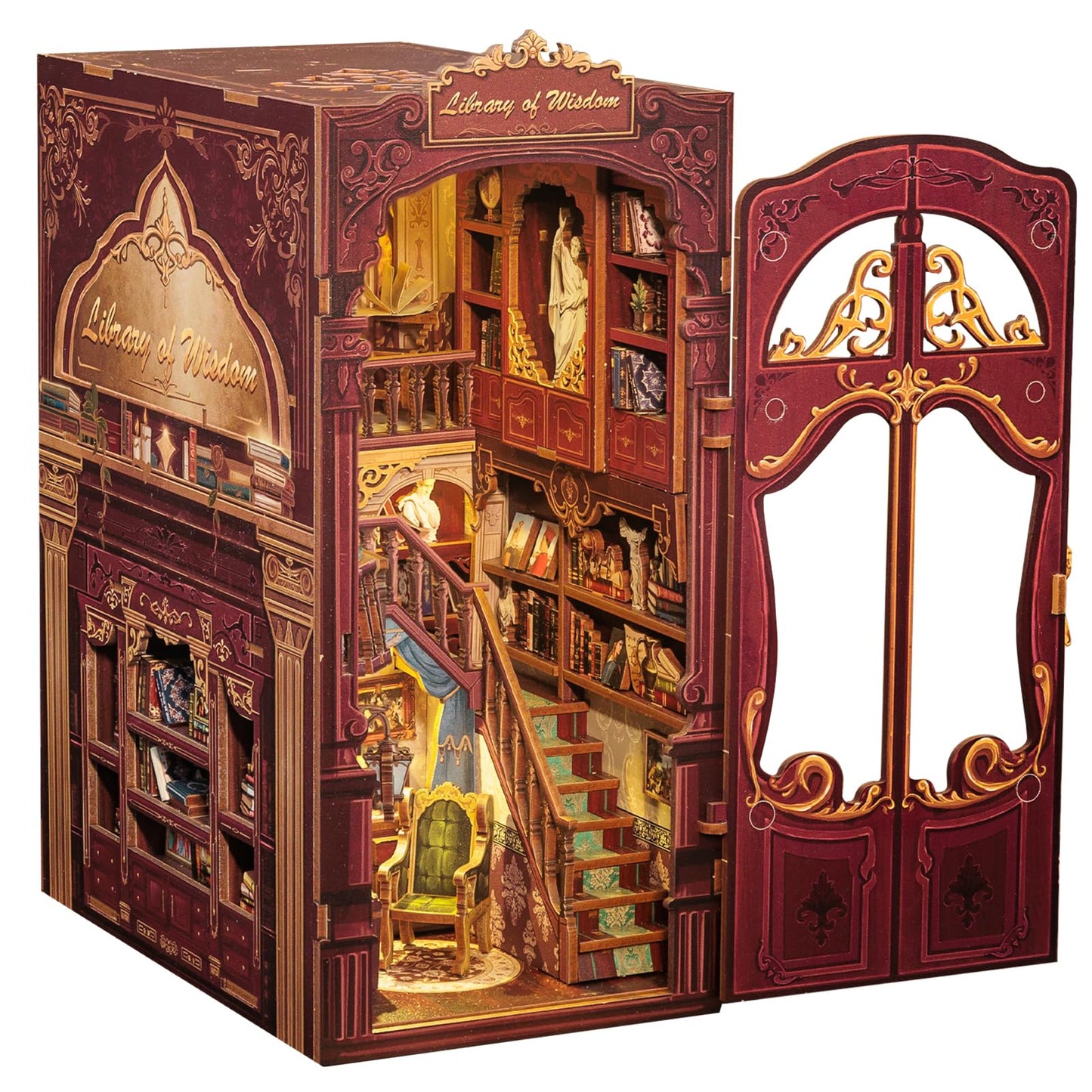 CUTEBEE Book Nook Kit - DIY Miniature Library of Wisdom Dollhouse for Bookshelves