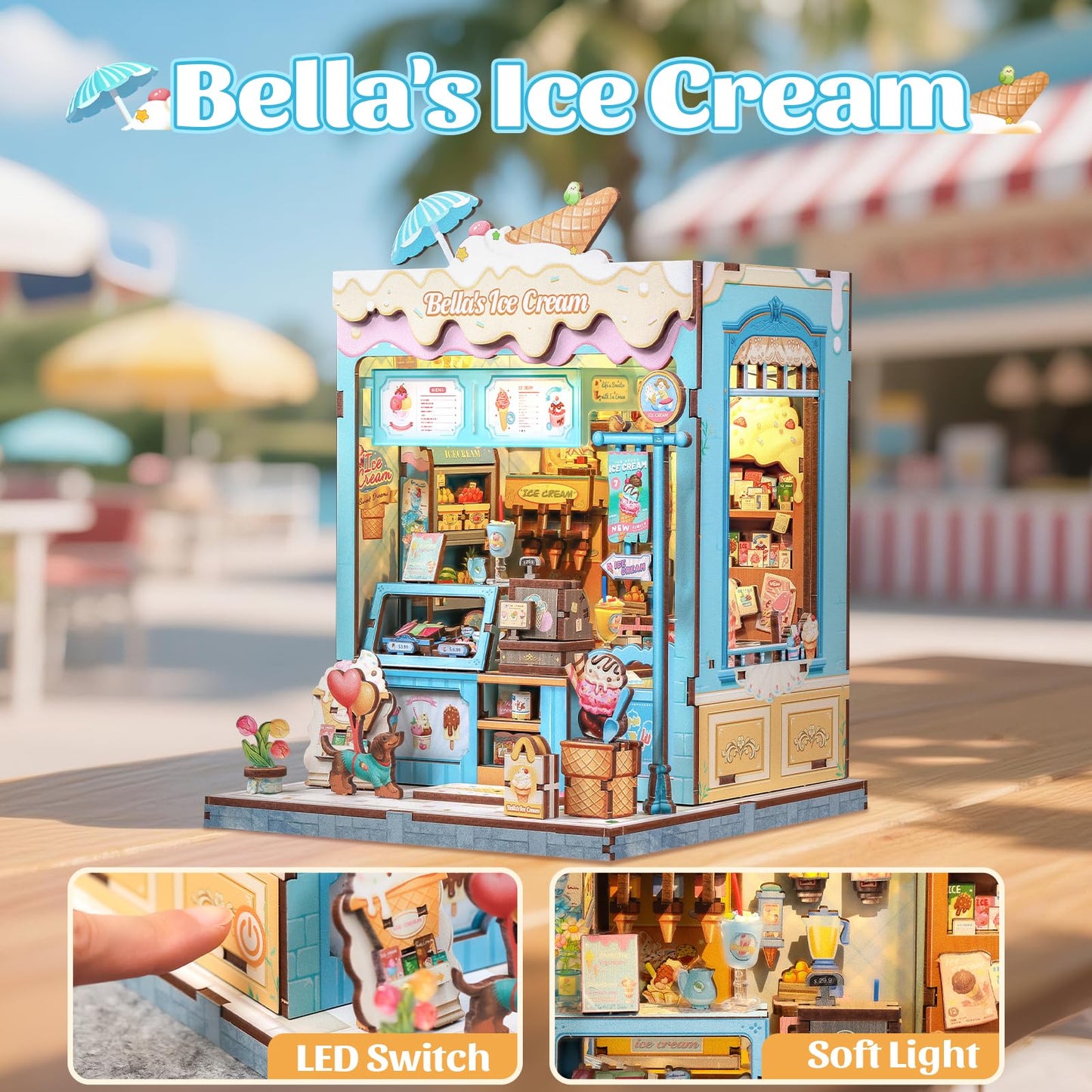 CUTEBEE Book Nook Kit - Bella's Ice Cream Miniature for Bookshelves