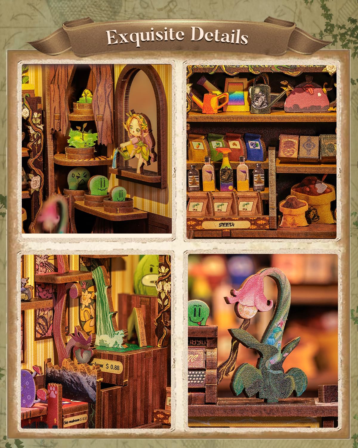 CUTEBEE Book Nook Kit – DIY Miniature House for Beginners | Fantasy Plant Shop Edition