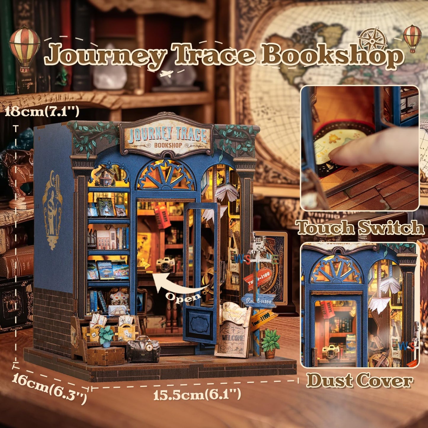 CUTEBEE Book Nook Kit – Travel-Themed DIY Miniature House for Adults & Teens | Journey Trace Bookshop