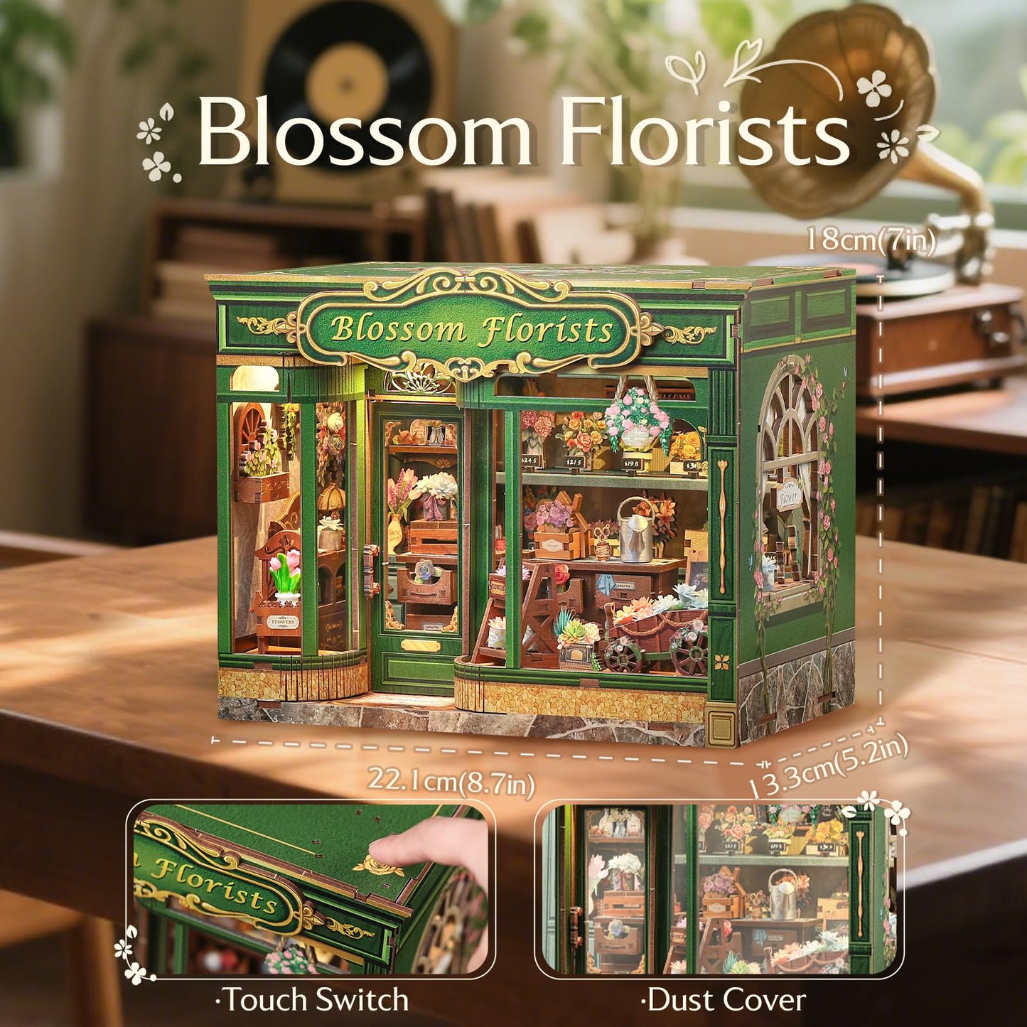 CUTEBEE Book Nook Kit – DIY Miniature Flower Shop Dollhouse for Adults & Teens | 3D Wooden Puzzle (Blossom Florists)