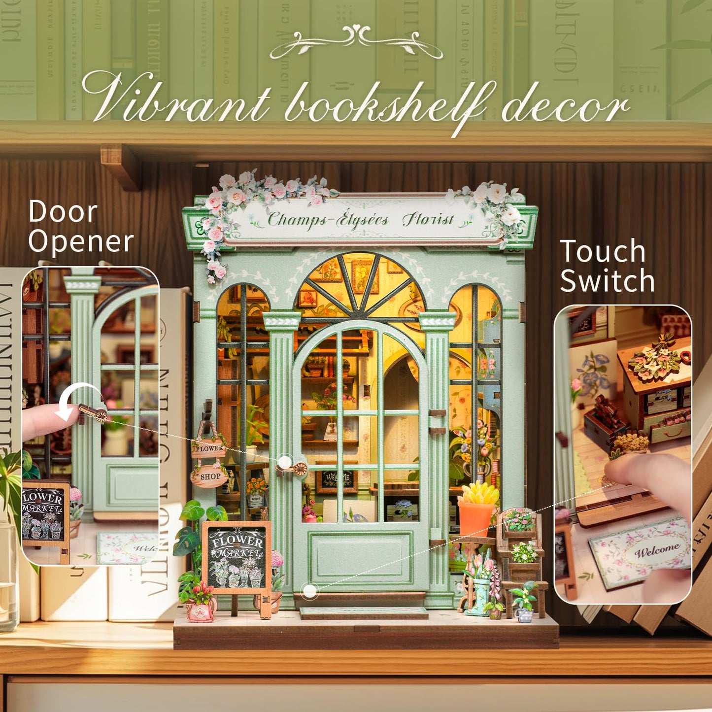 CUTEBEE Book Nook Kit – DIY Miniature House Dollhouse for Adults & Teens | Champs-Élysées Florist Edition