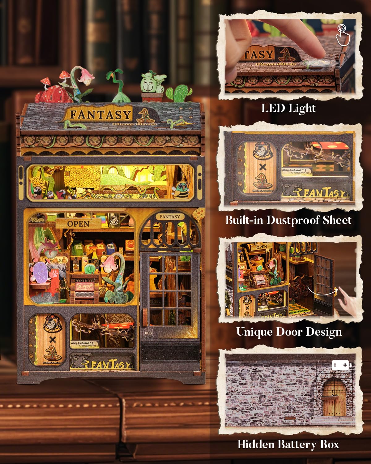CUTEBEE Book Nook Kit – DIY Miniature House for Beginners | Fantasy Plant Shop Edition