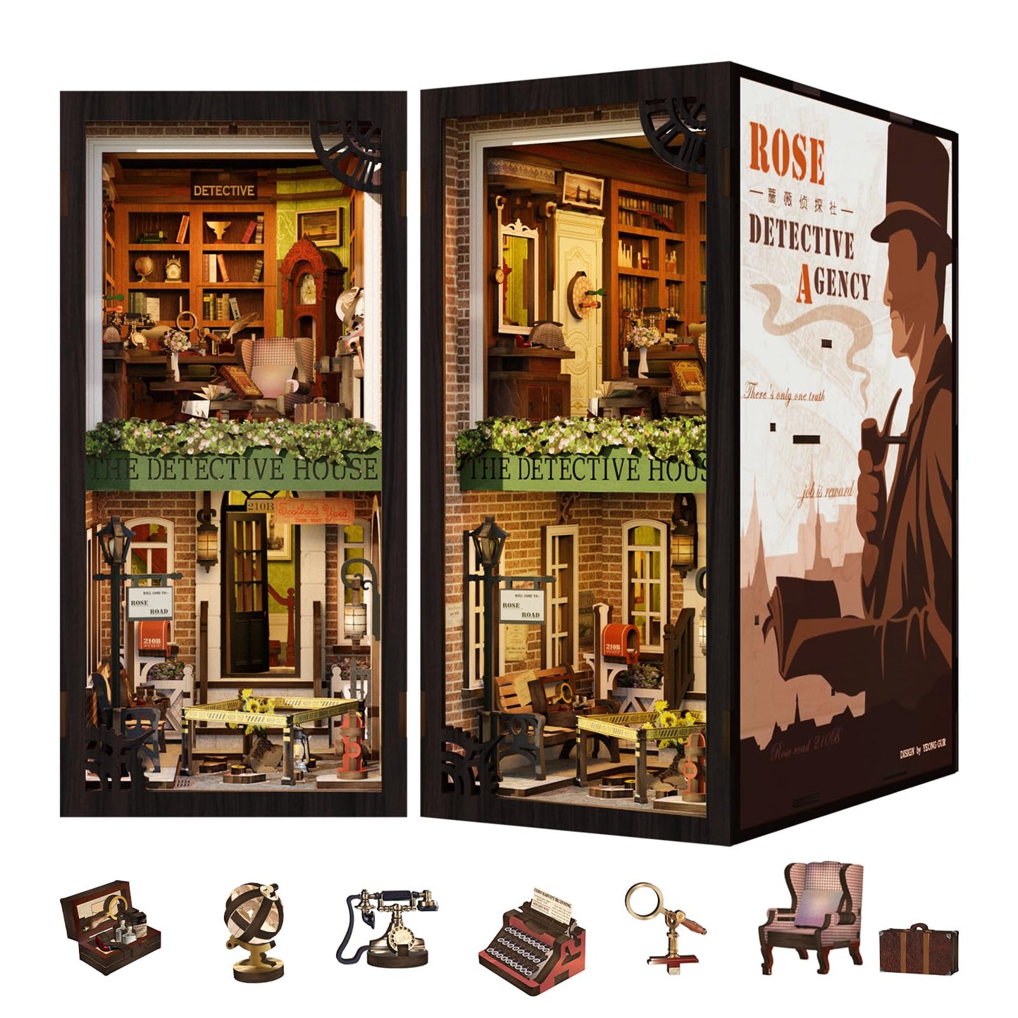 CUTEBEE Book Nook Kit – DIY Miniature Dollhouse with LED Light | Rose Detective Agency