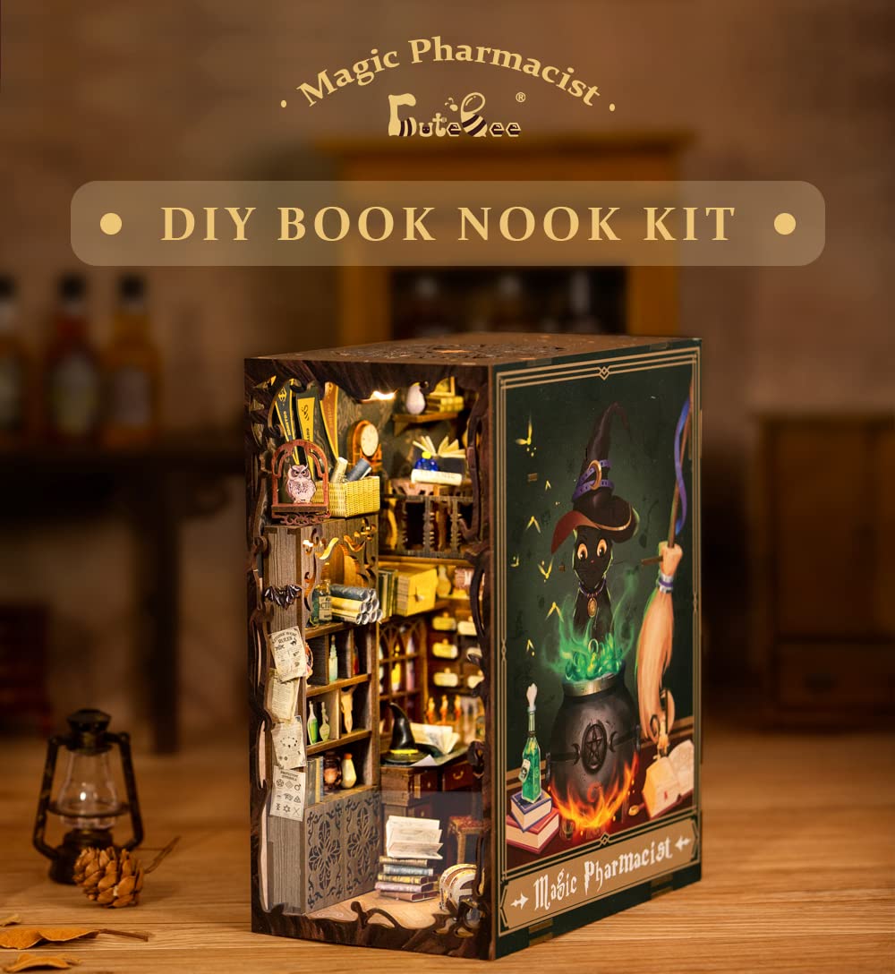 CUTEBEE Book Nook Kit – DIY Miniature House Kit for Adults & Teens | 3D Wooden Puzzle & Shelf Decor