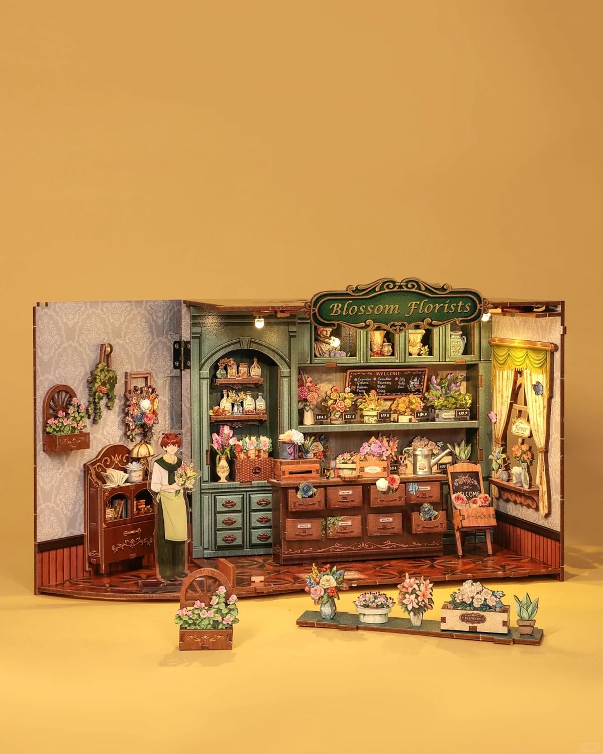 CUTEBEE Book Nook Kit – DIY Miniature Flower Shop Dollhouse for Adults & Teens | 3D Wooden Puzzle (Blossom Florists)