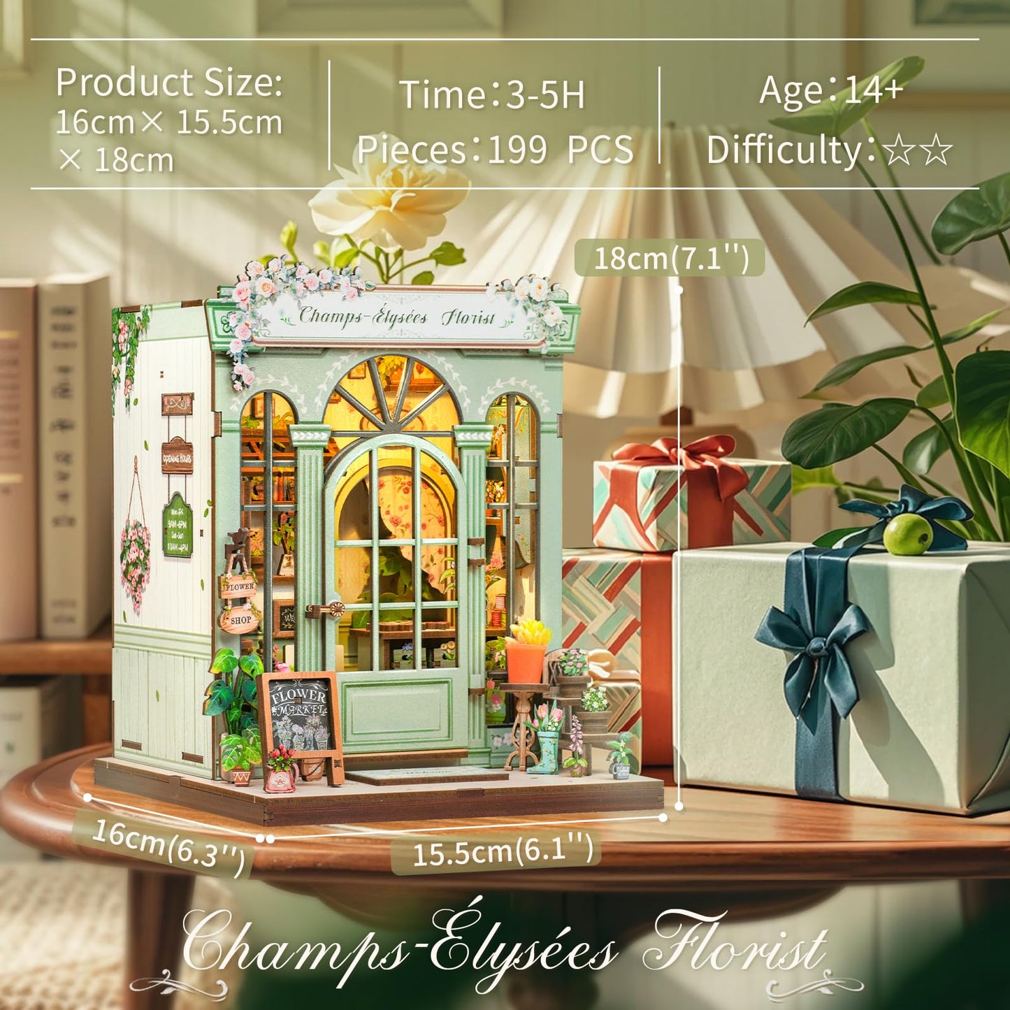 CUTEBEE Book Nook Kit – DIY Miniature House Dollhouse for Adults & Teens | Champs-Élysées Florist Edition