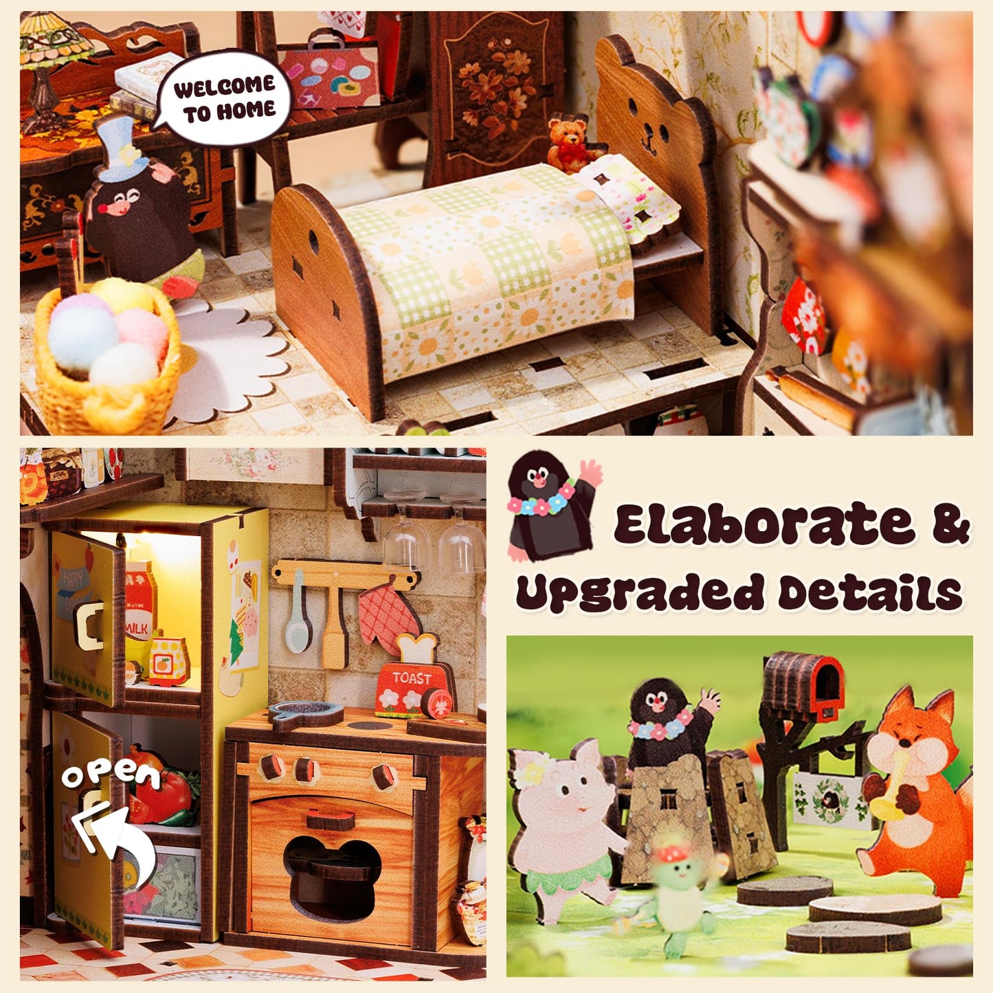 CUTEBEE Book Nook Kit – Mole's Apartment DIY Miniature House for Bookshelf Decor