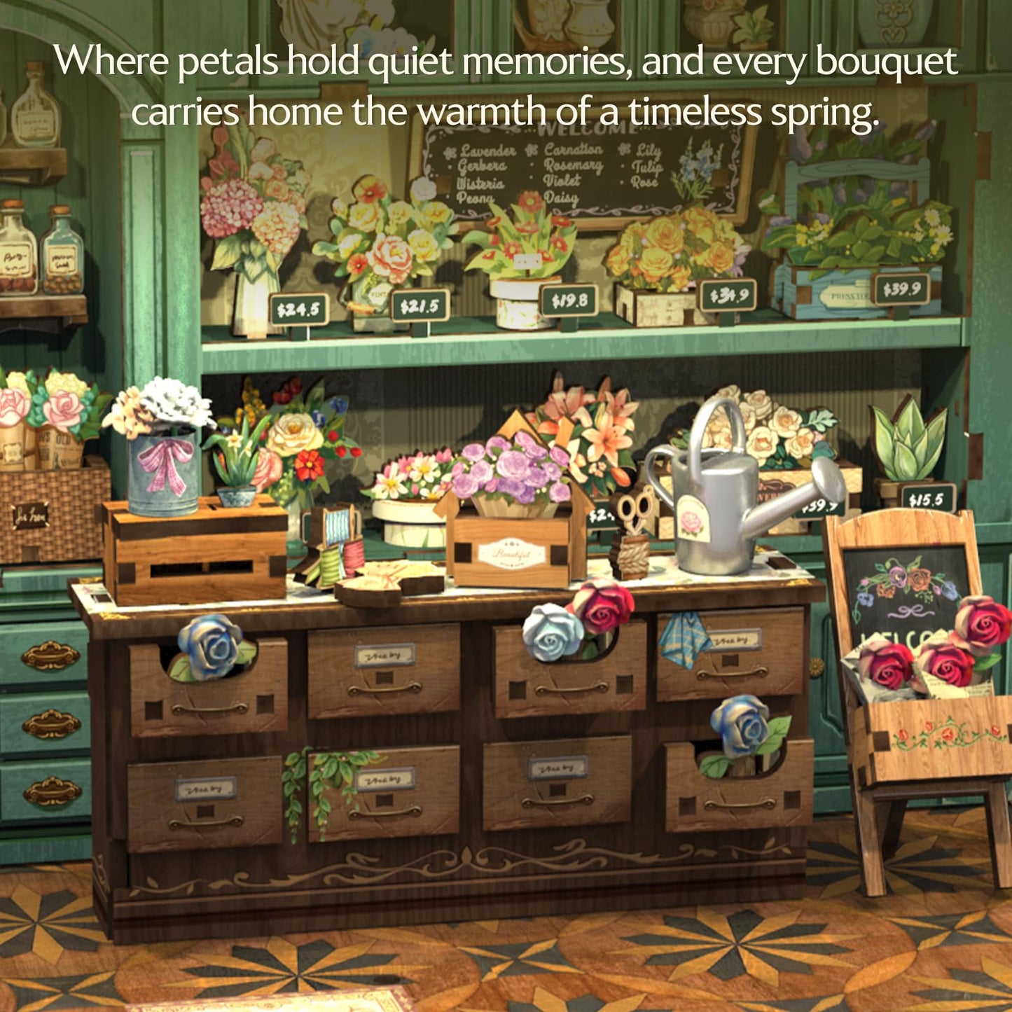 CUTEBEE Book Nook Kit – DIY Miniature Flower Shop Dollhouse for Adults & Teens | 3D Wooden Puzzle (Blossom Florists)