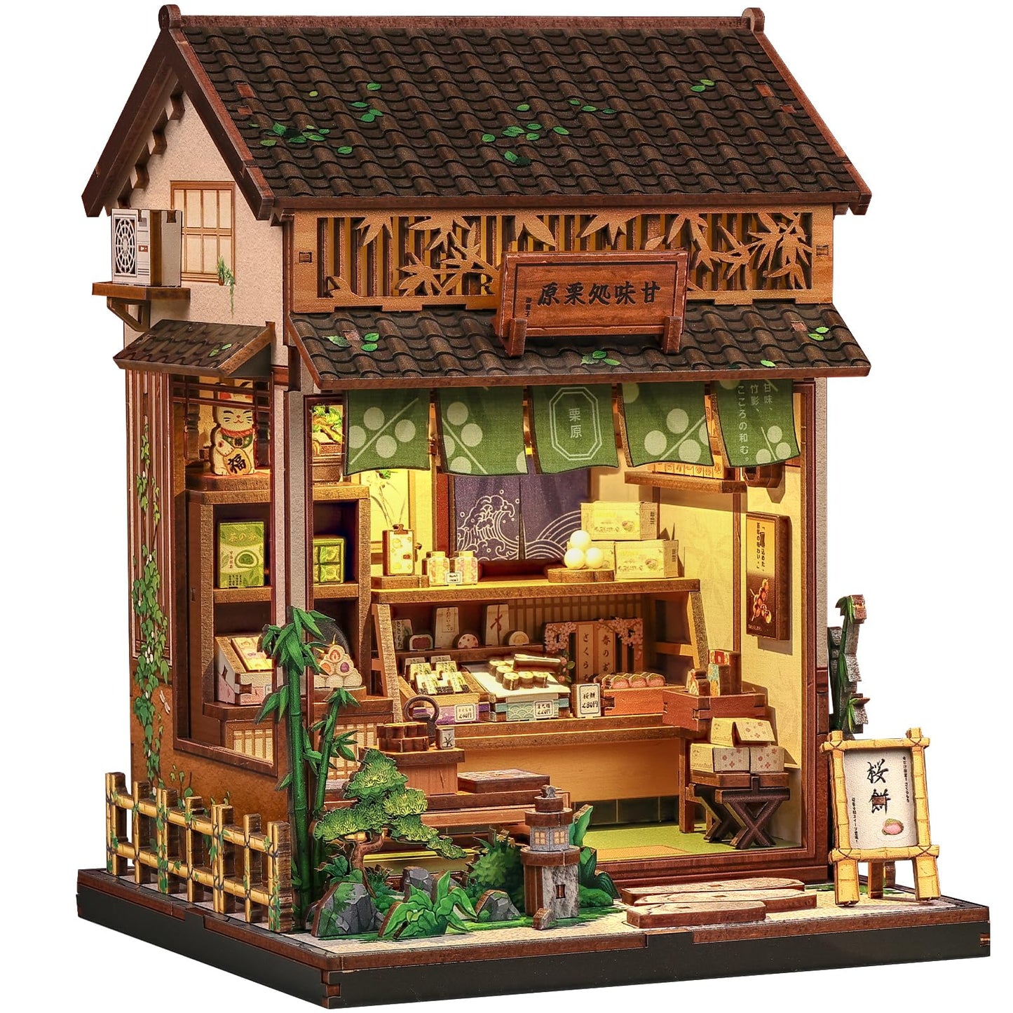 CUTEBEE Book Nook Kit – DIY Japanese Wagashi Shop Miniature House with LED Light