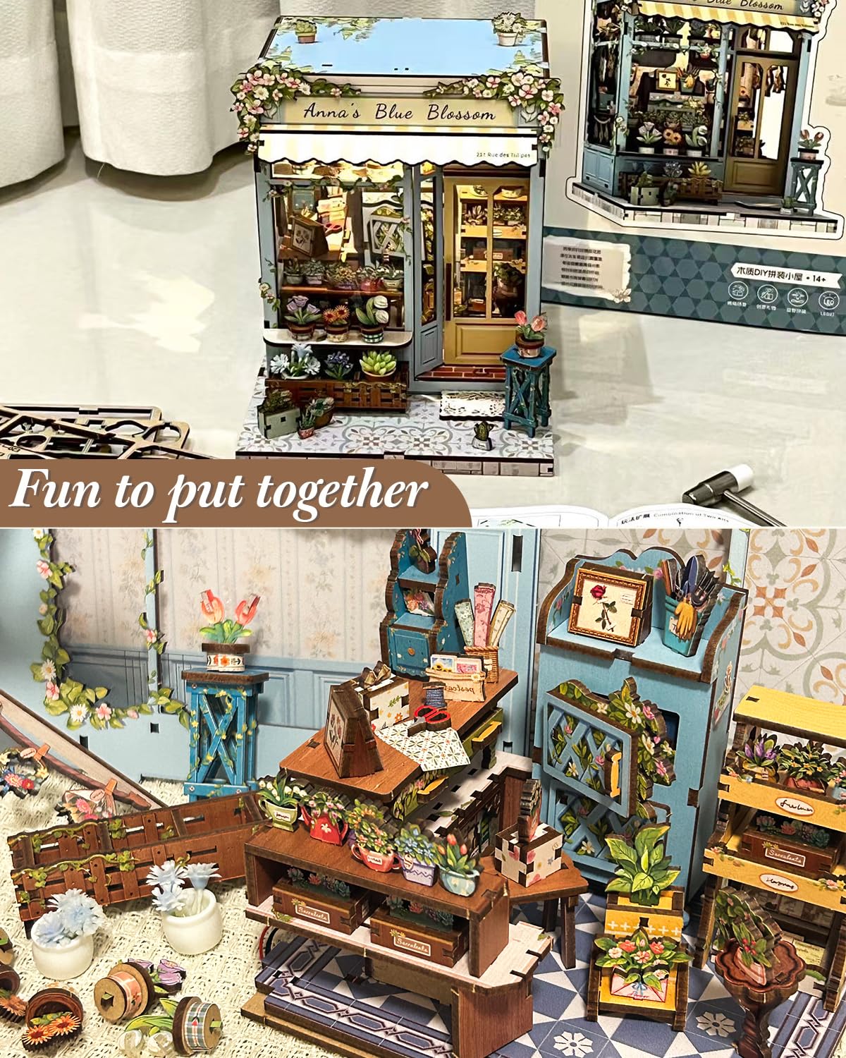 CUTEBEE Book Nook Kit Anna's Blue Blossom – DIY Miniature House for Adults