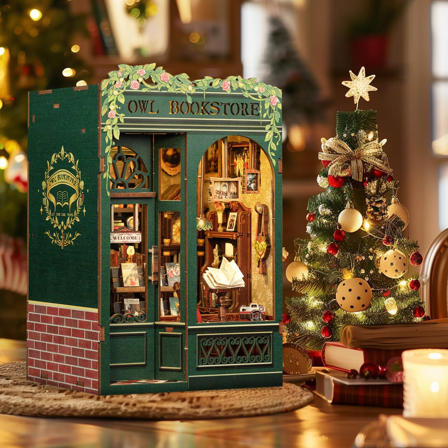 CUTEBEE Book Nook Kit – DIY Owl Bookstore Miniature for Beginners | Desk Decor